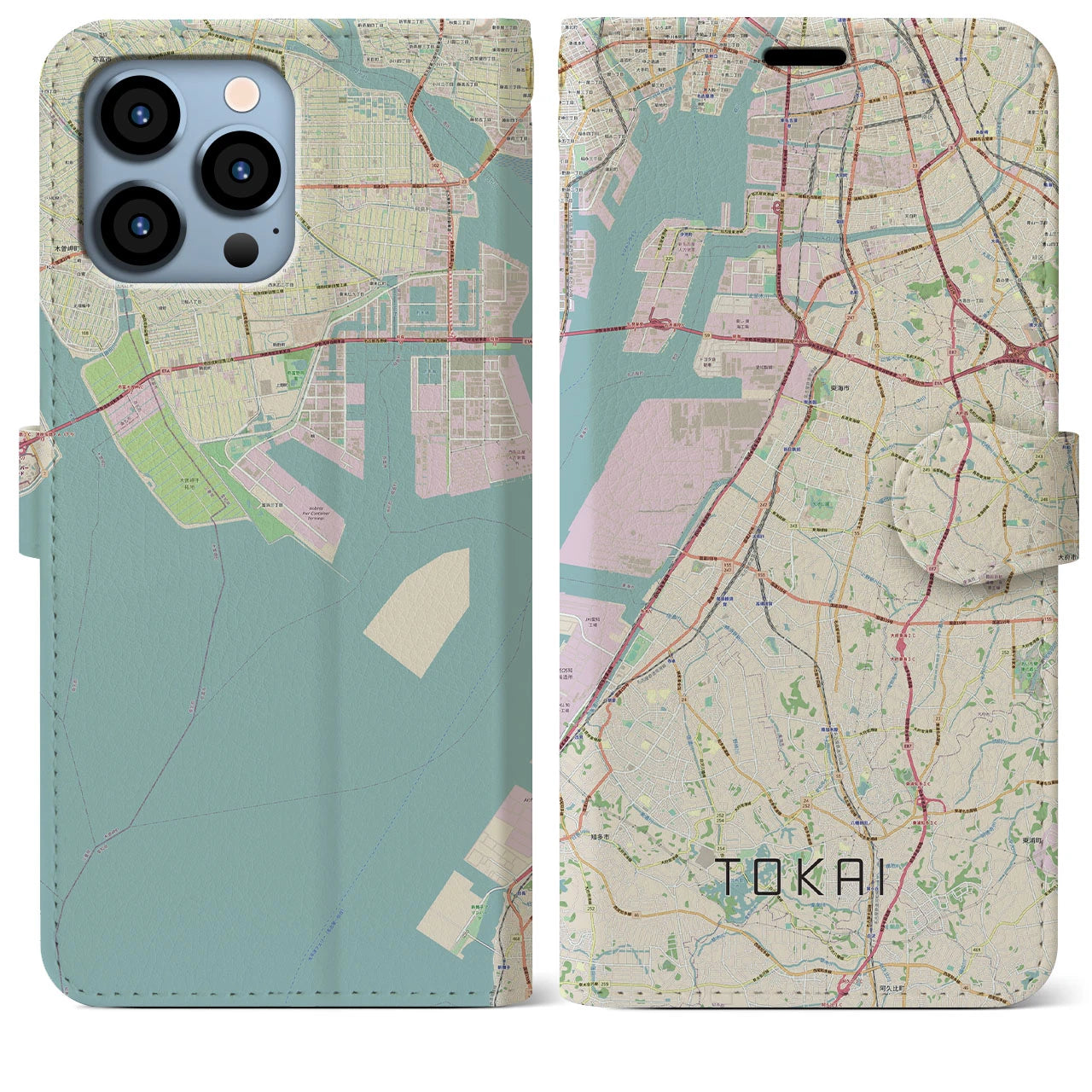 【東海】地図柄iPhoneケース（手帳両面タイプ・ナチュラル）iPhone 13 Pro Max 用