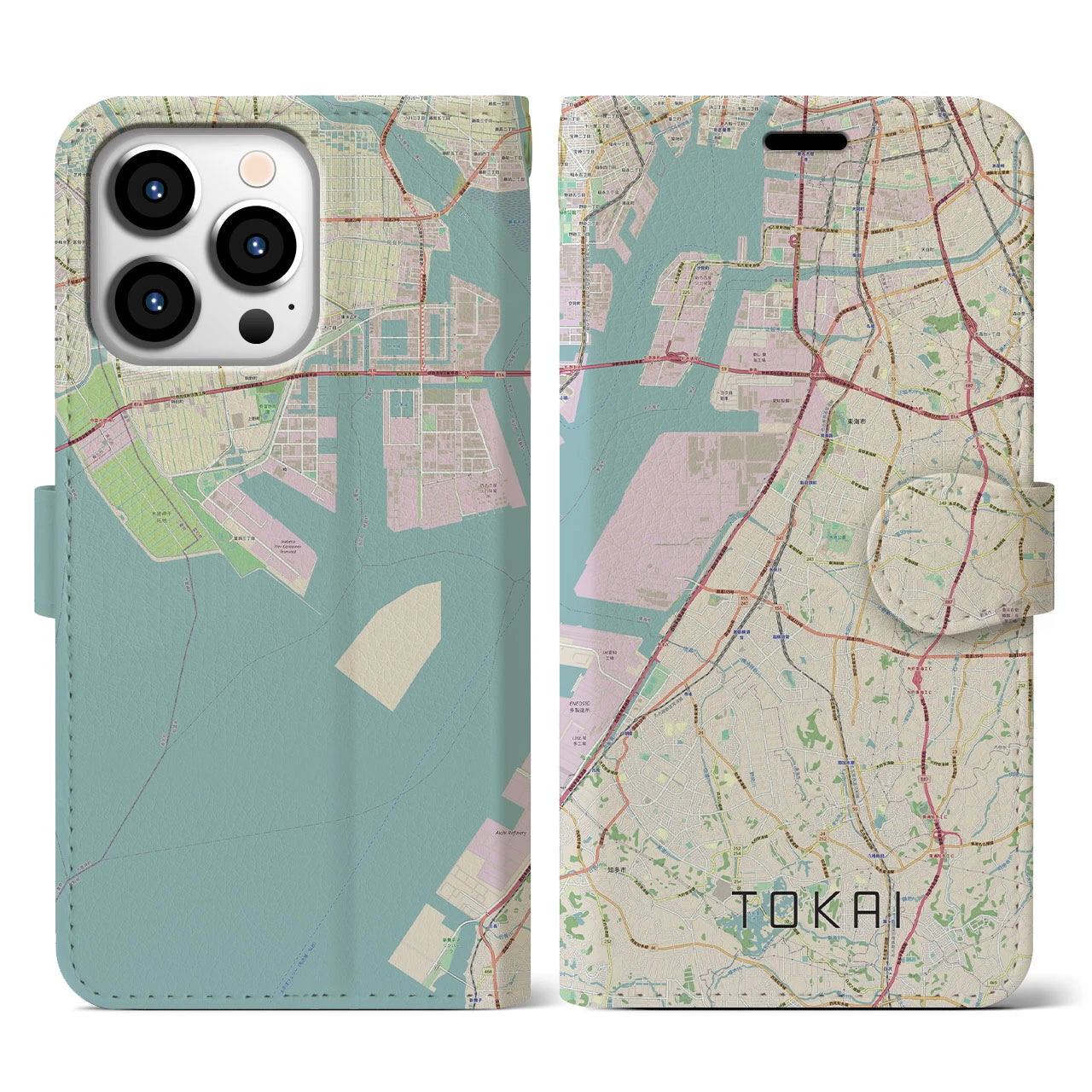 【東海】地図柄iPhoneケース（手帳両面タイプ・ナチュラル）iPhone 13 Pro 用