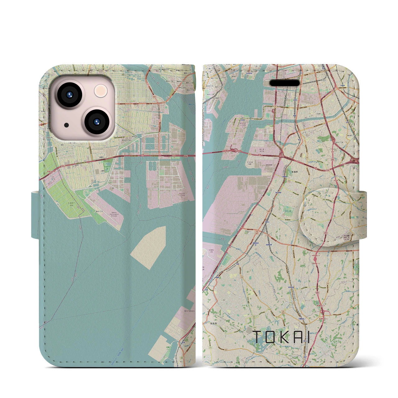 【東海】地図柄iPhoneケース（手帳両面タイプ・ナチュラル）iPhone 13 mini 用