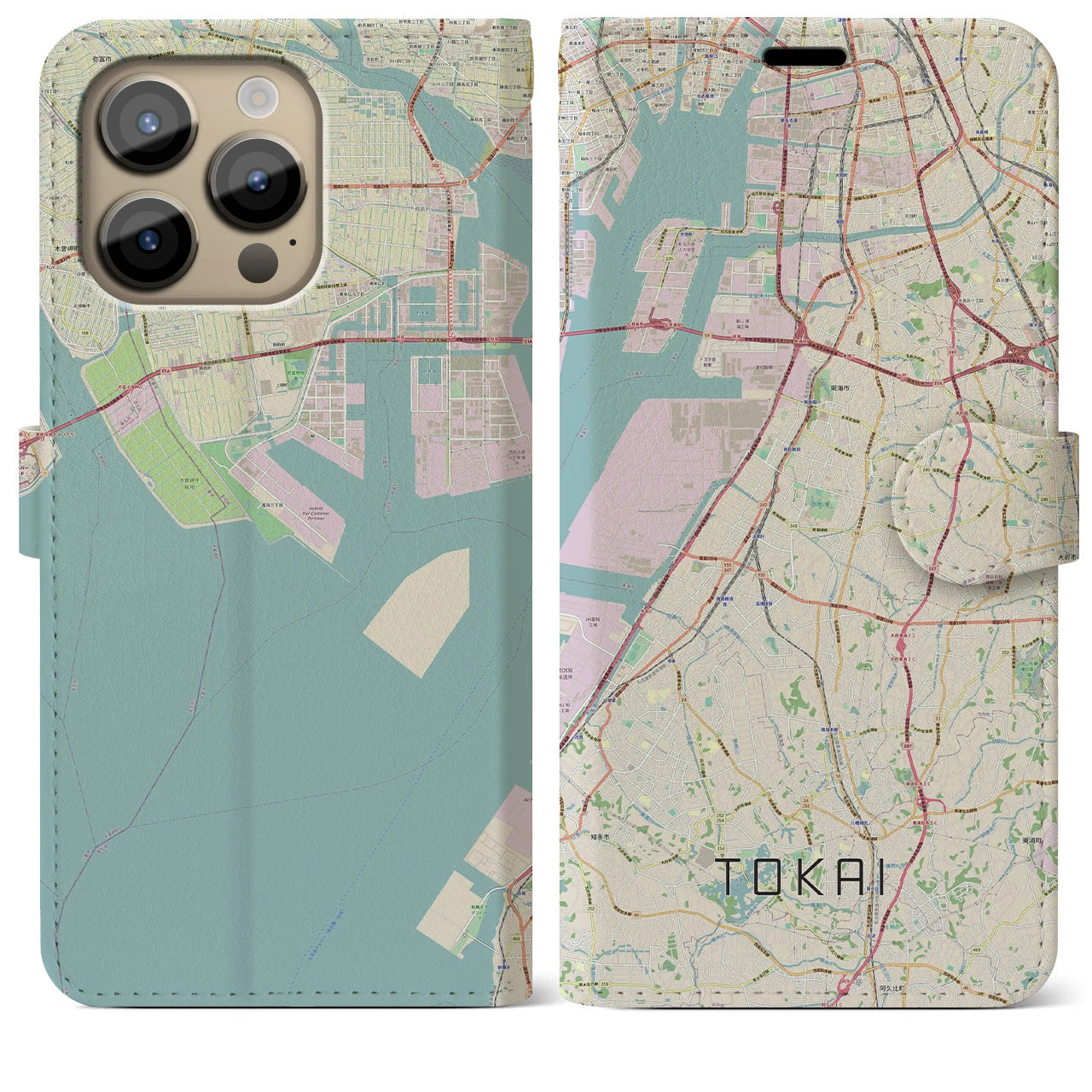 【東海】地図柄iPhoneケース（手帳両面タイプ・ナチュラル）iPhone 14 Pro Max 用