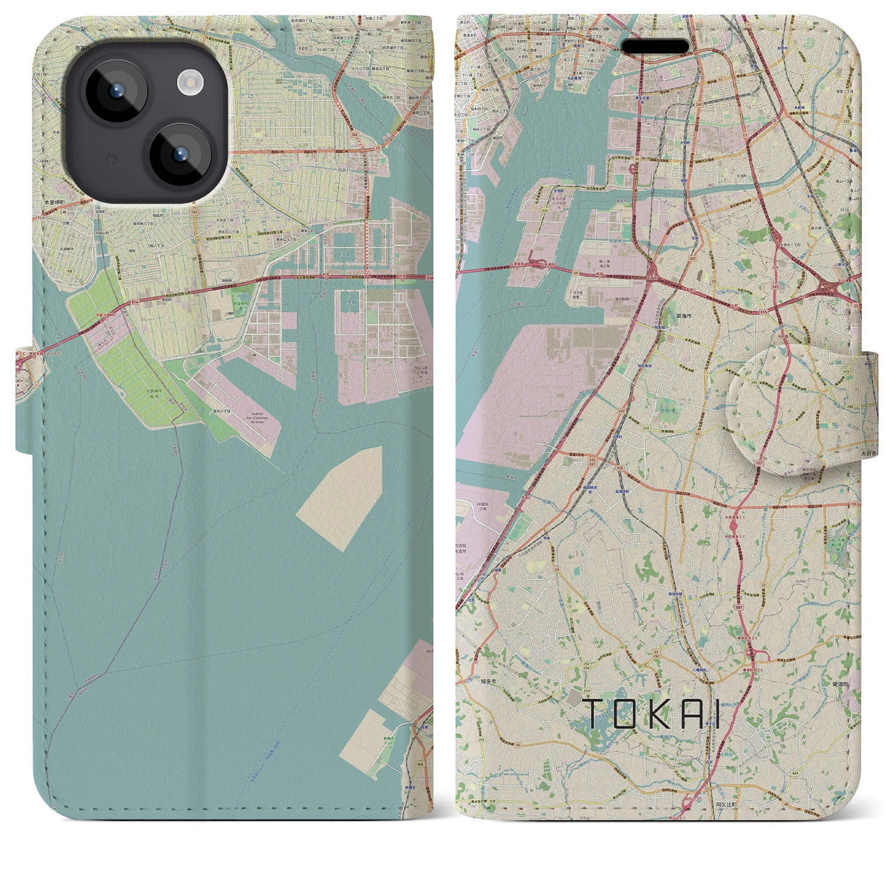 【東海】地図柄iPhoneケース（手帳両面タイプ・ナチュラル）iPhone 14 Plus 用