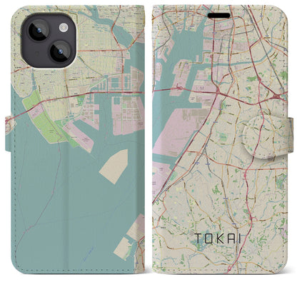 【東海（愛知県）】地図柄iPhoneケース（手帳タイプ）ナチュラル・iPhone 14 Plus 用