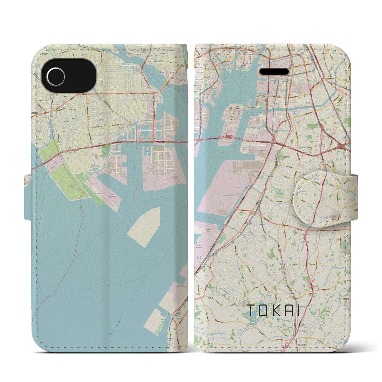 【東海】地図柄iPhoneケース（手帳両面タイプ・ナチュラル）iPhone SE（第3 / 第2世代） / 8 / 7 / 6s / 6 用
