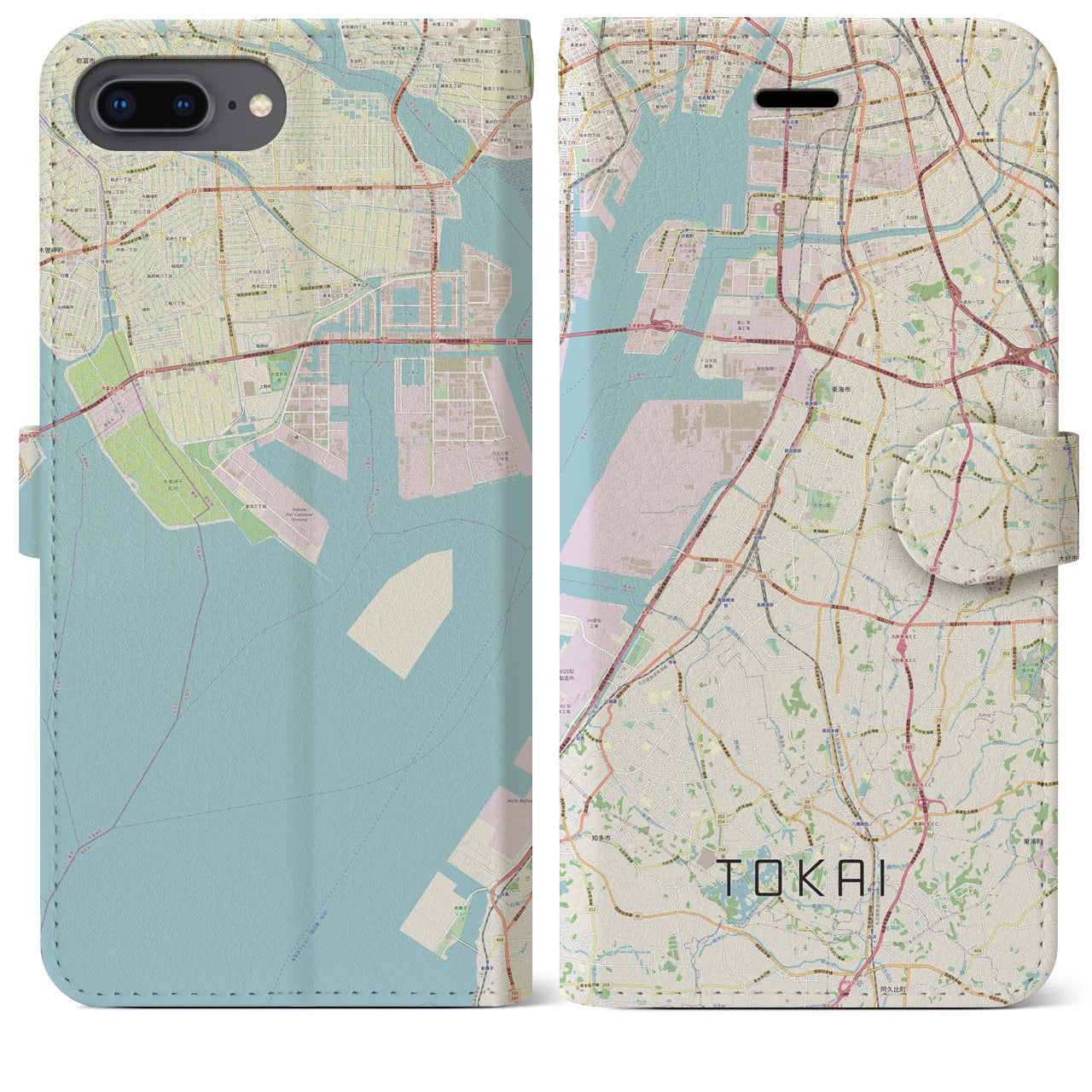 【東海】地図柄iPhoneケース（手帳両面タイプ・ナチュラル）iPhone 8Plus /7Plus / 6sPlus / 6Plus 用