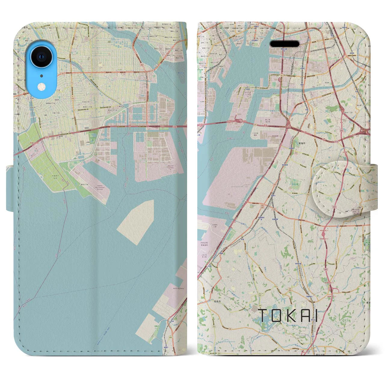 【東海】地図柄iPhoneケース（手帳両面タイプ・ナチュラル）iPhone XR 用