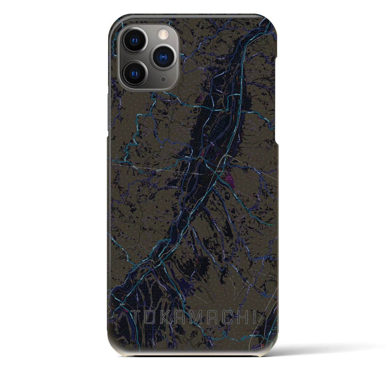 【十日町】地図柄iPhoneケース（バックカバータイプ・ブラック）iPhone 11 Pro Max 用