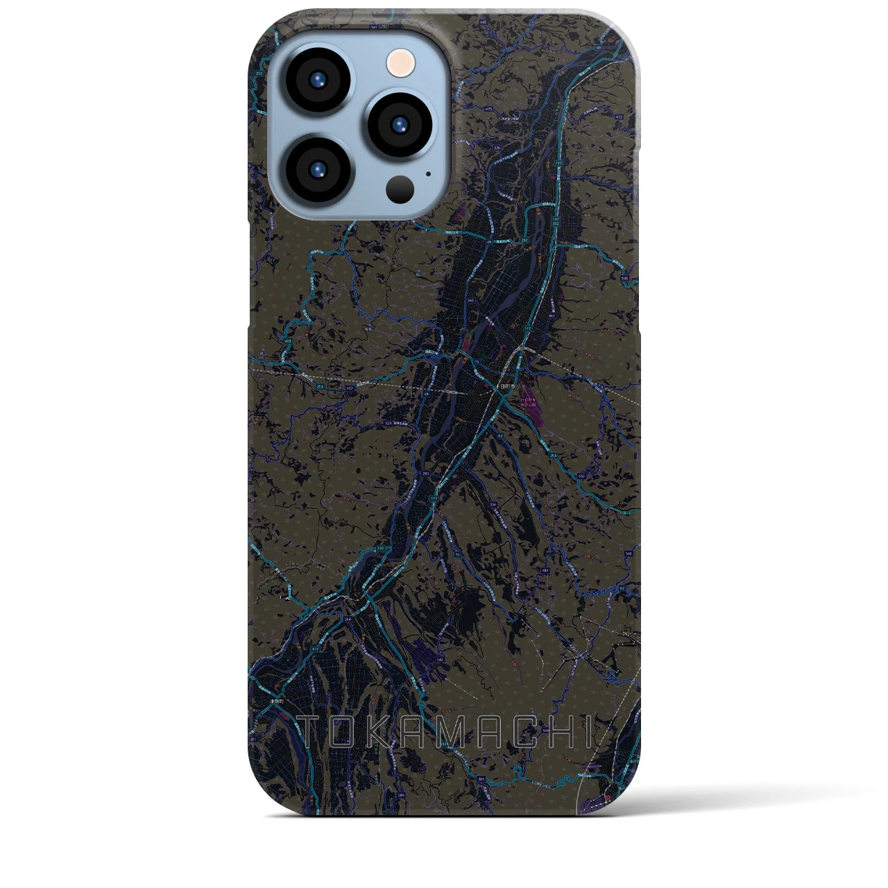 【十日町】地図柄iPhoneケース（バックカバータイプ・ブラック）iPhone 13 Pro Max 用