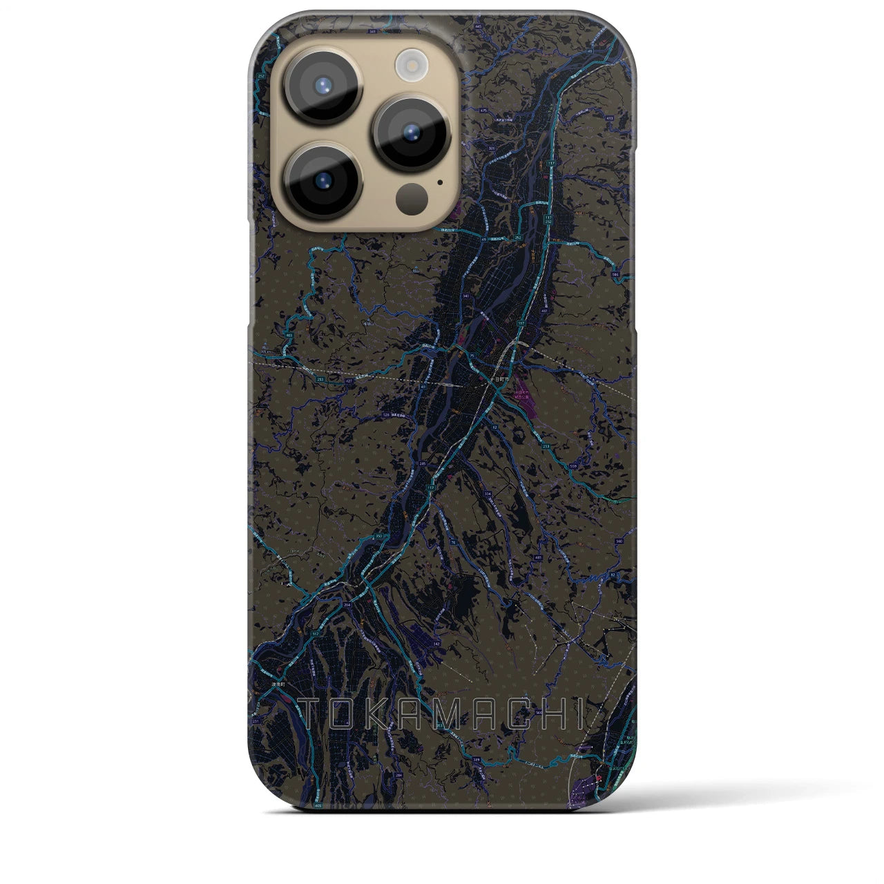 【十日町】地図柄iPhoneケース（バックカバータイプ・ブラック）iPhone 14 Pro Max 用
