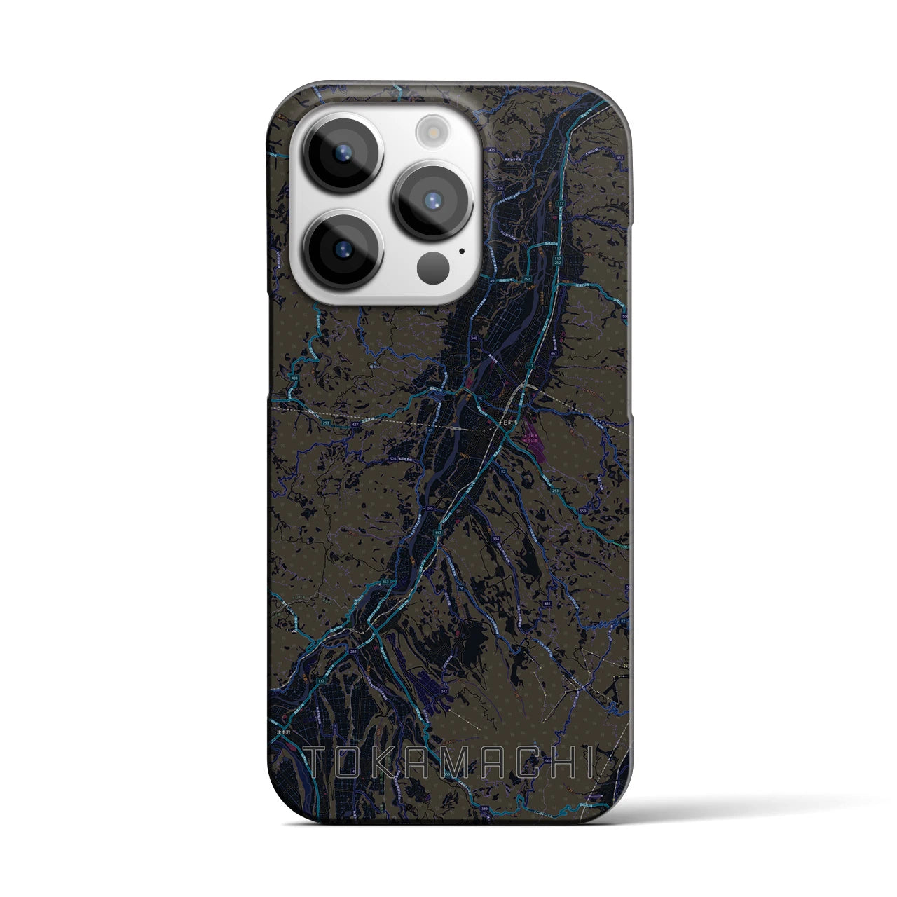 【十日町】地図柄iPhoneケース（バックカバータイプ・ブラック）iPhone 14 Pro 用