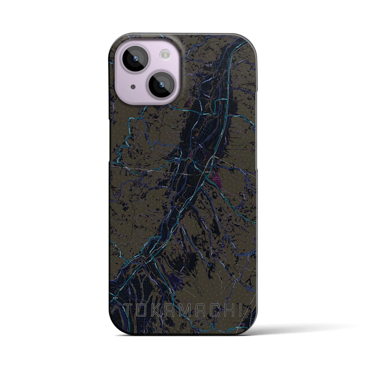 【十日町】地図柄iPhoneケース（バックカバータイプ・ブラック）iPhone 14 用