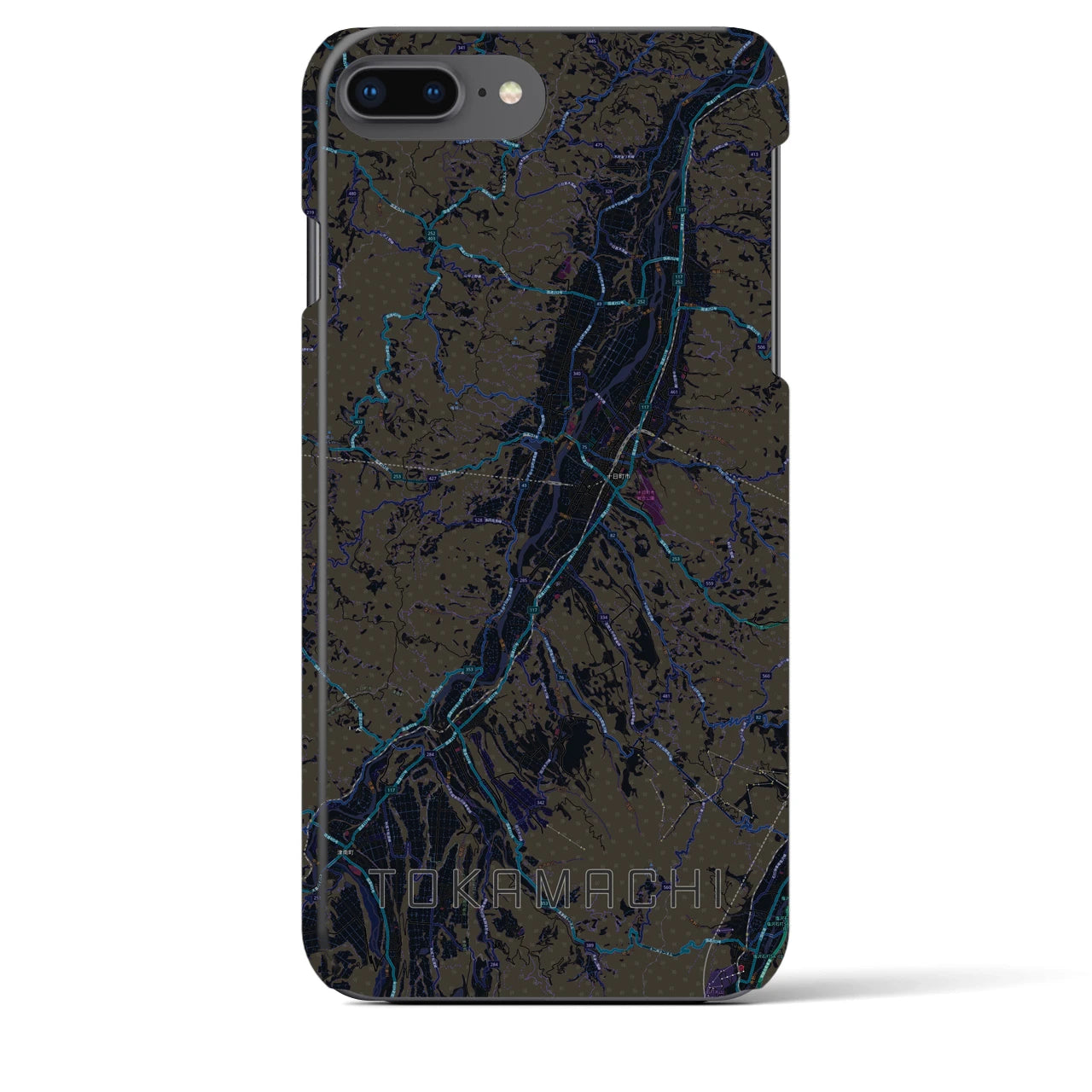 【十日町】地図柄iPhoneケース（バックカバータイプ・ブラック）iPhone 8Plus /7Plus / 6sPlus / 6Plus 用