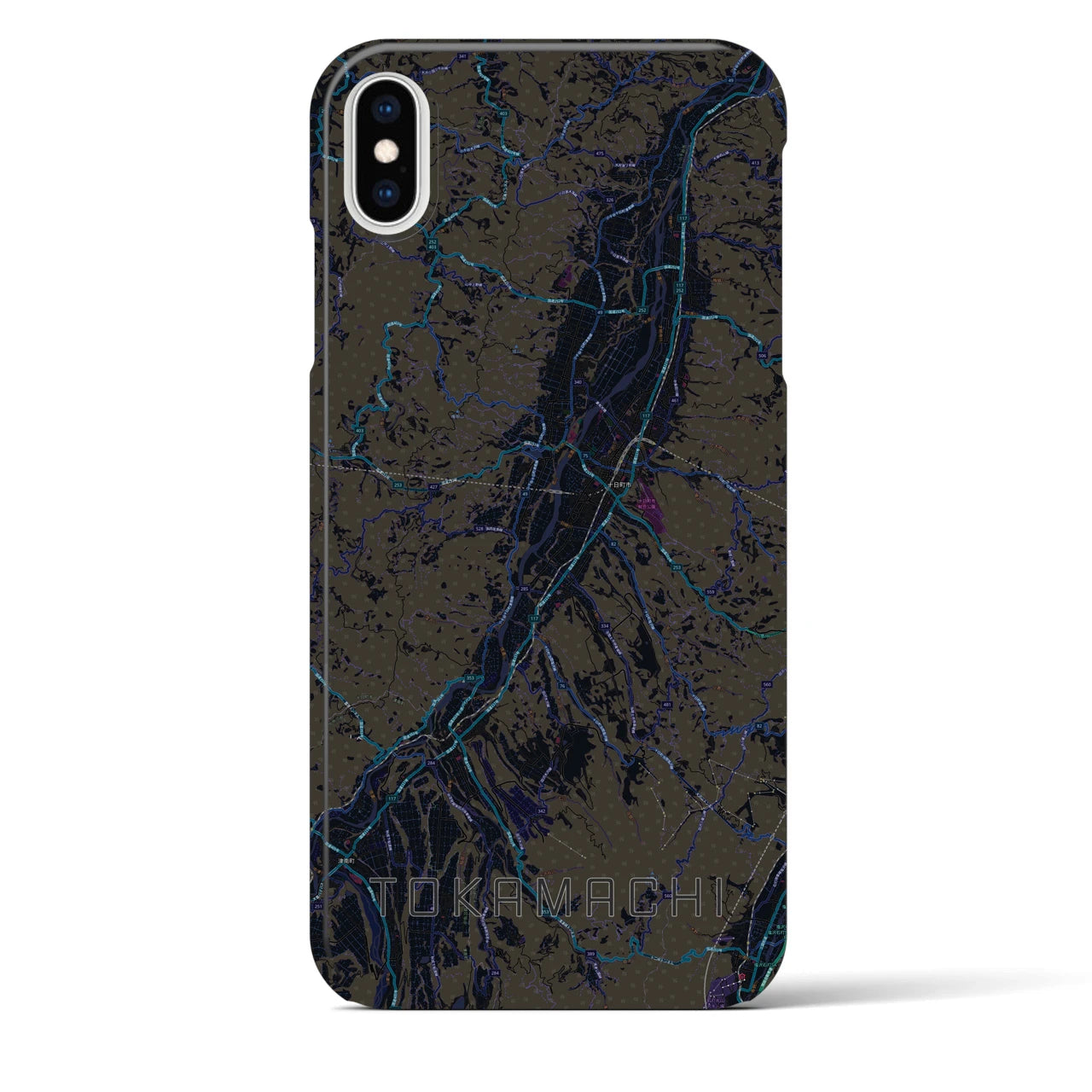 【十日町】地図柄iPhoneケース（バックカバータイプ・ブラック）iPhone XS Max 用