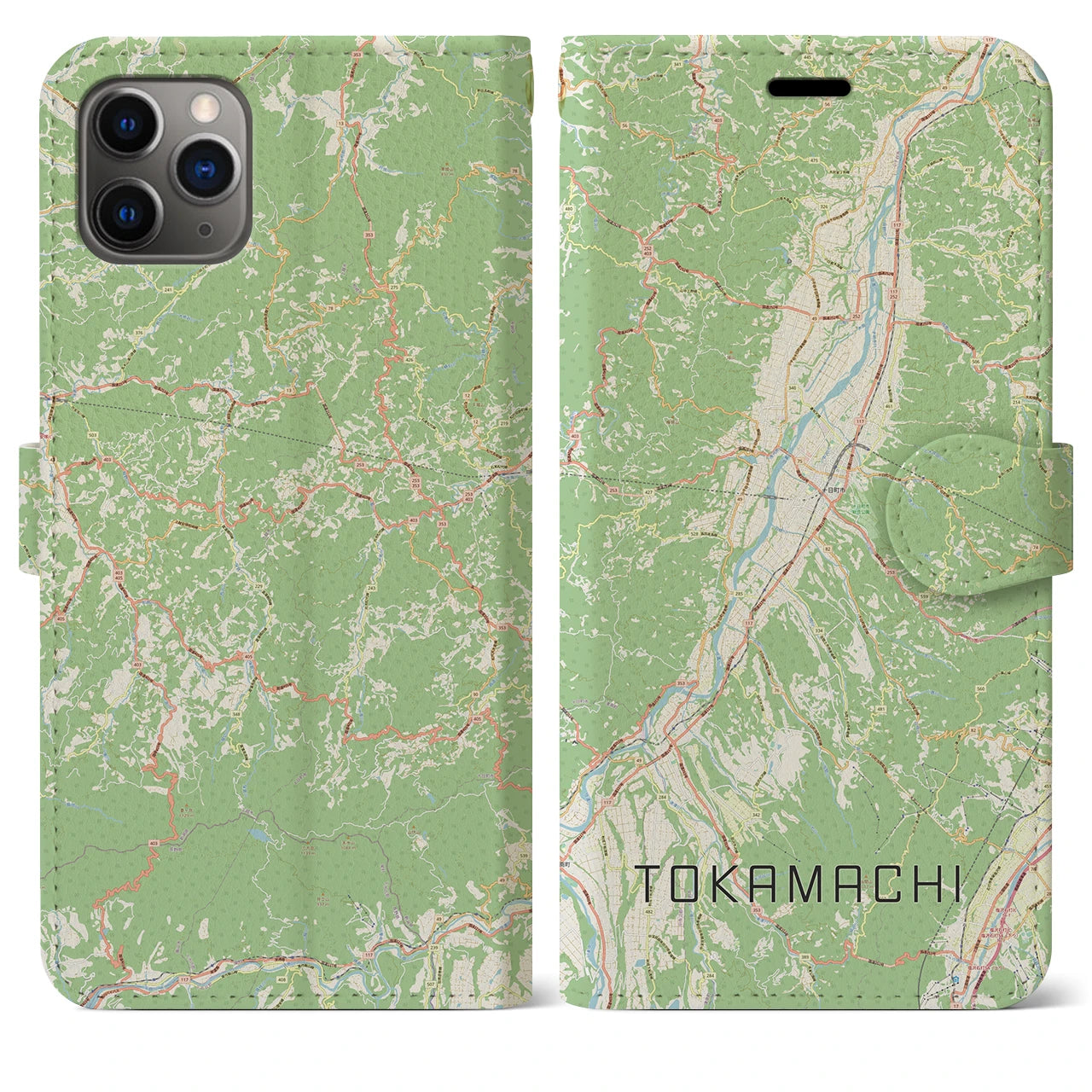 【十日町】地図柄iPhoneケース（手帳両面タイプ・ナチュラル）iPhone 11 Pro Max 用