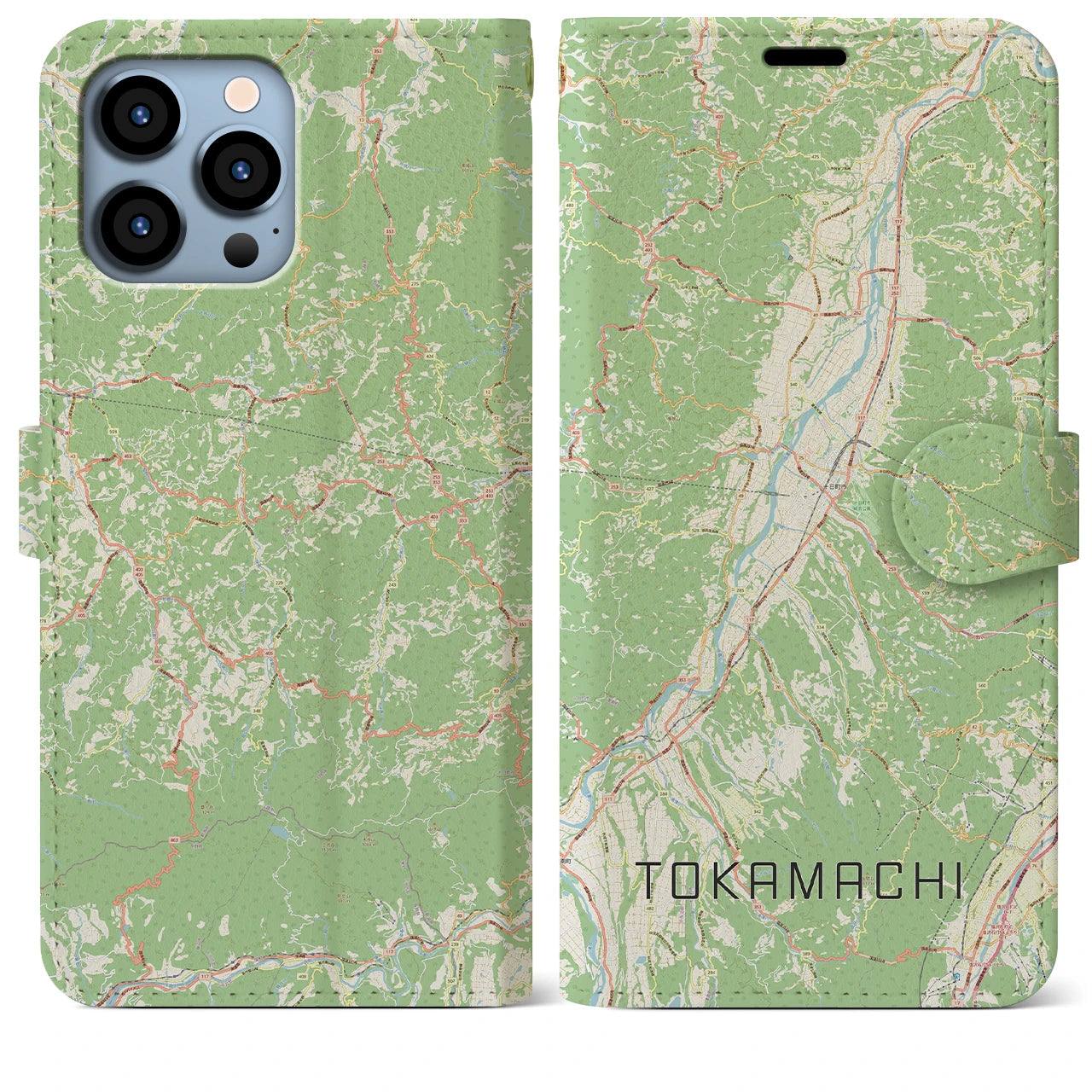 【十日町】地図柄iPhoneケース（手帳両面タイプ・ナチュラル）iPhone 13 Pro Max 用