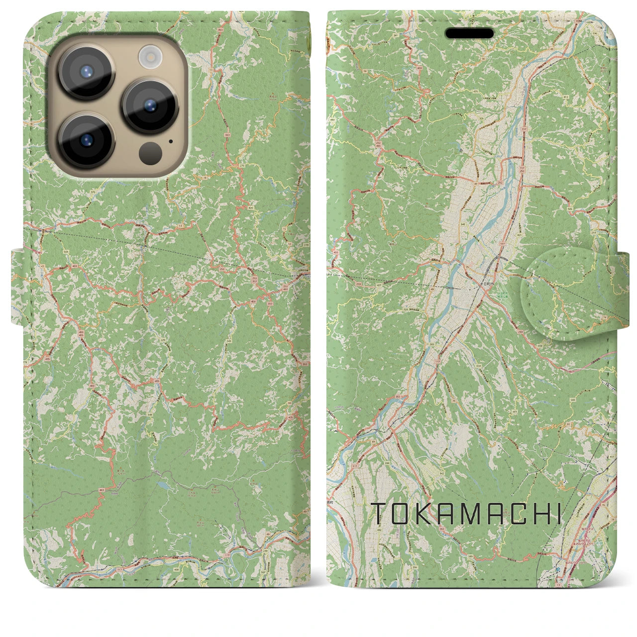 【十日町】地図柄iPhoneケース（手帳両面タイプ・ナチュラル）iPhone 14 Pro Max 用
