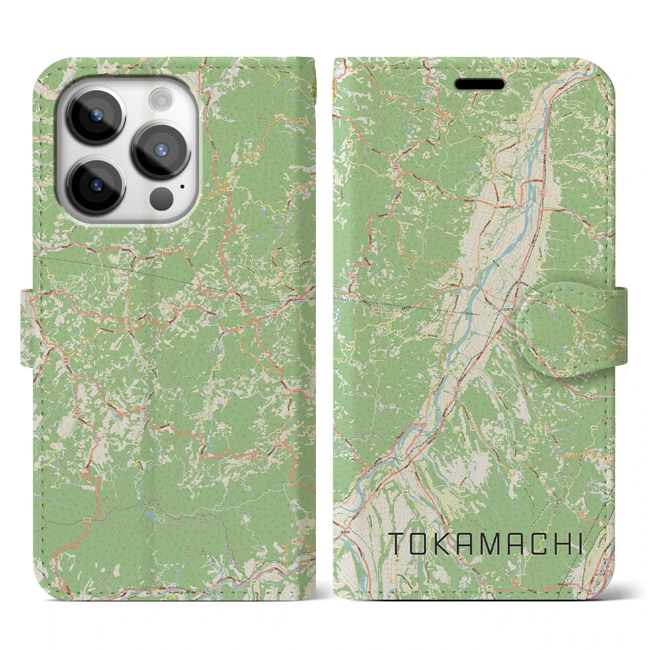 【十日町】地図柄iPhoneケース（手帳両面タイプ・ナチュラル）iPhone 14 Pro 用