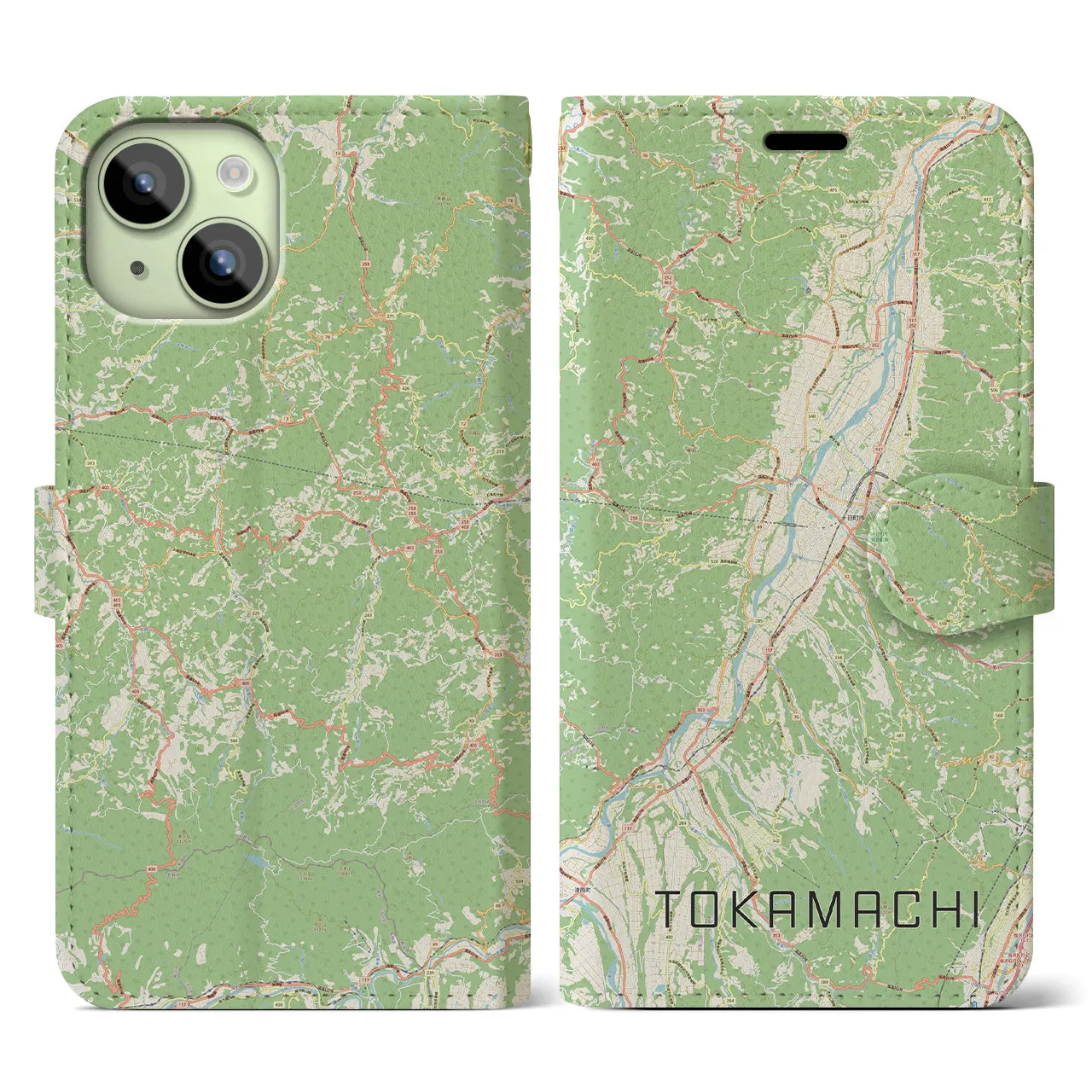 【十日町】地図柄iPhoneケース（手帳両面タイプ・ナチュラル）iPhone 15 用