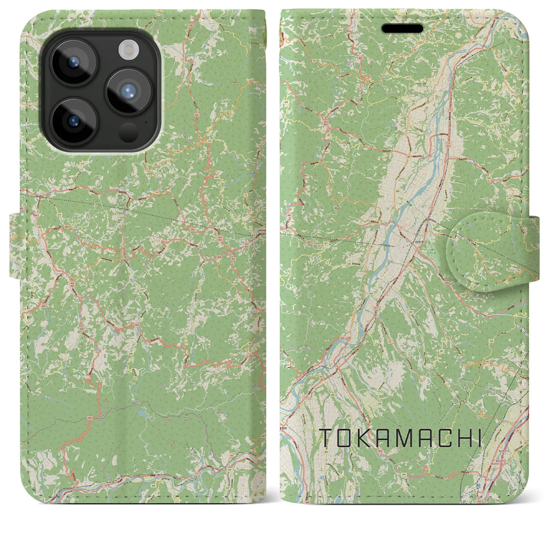 【十日町】地図柄iPhoneケース（手帳両面タイプ・ナチュラル）iPhone 15 Pro Max 用