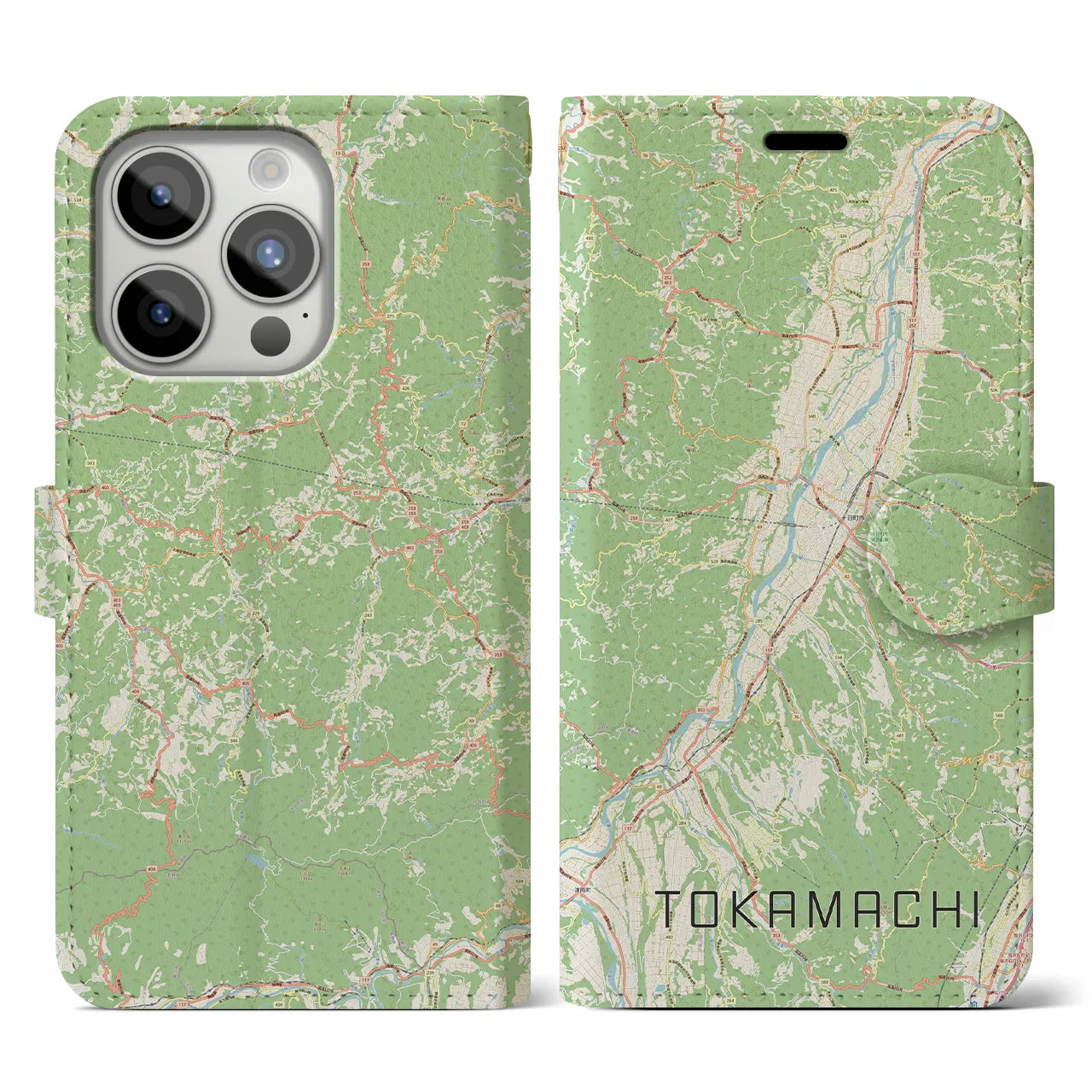 【十日町】地図柄iPhoneケース（手帳両面タイプ・ナチュラル）iPhone 15 Pro 用