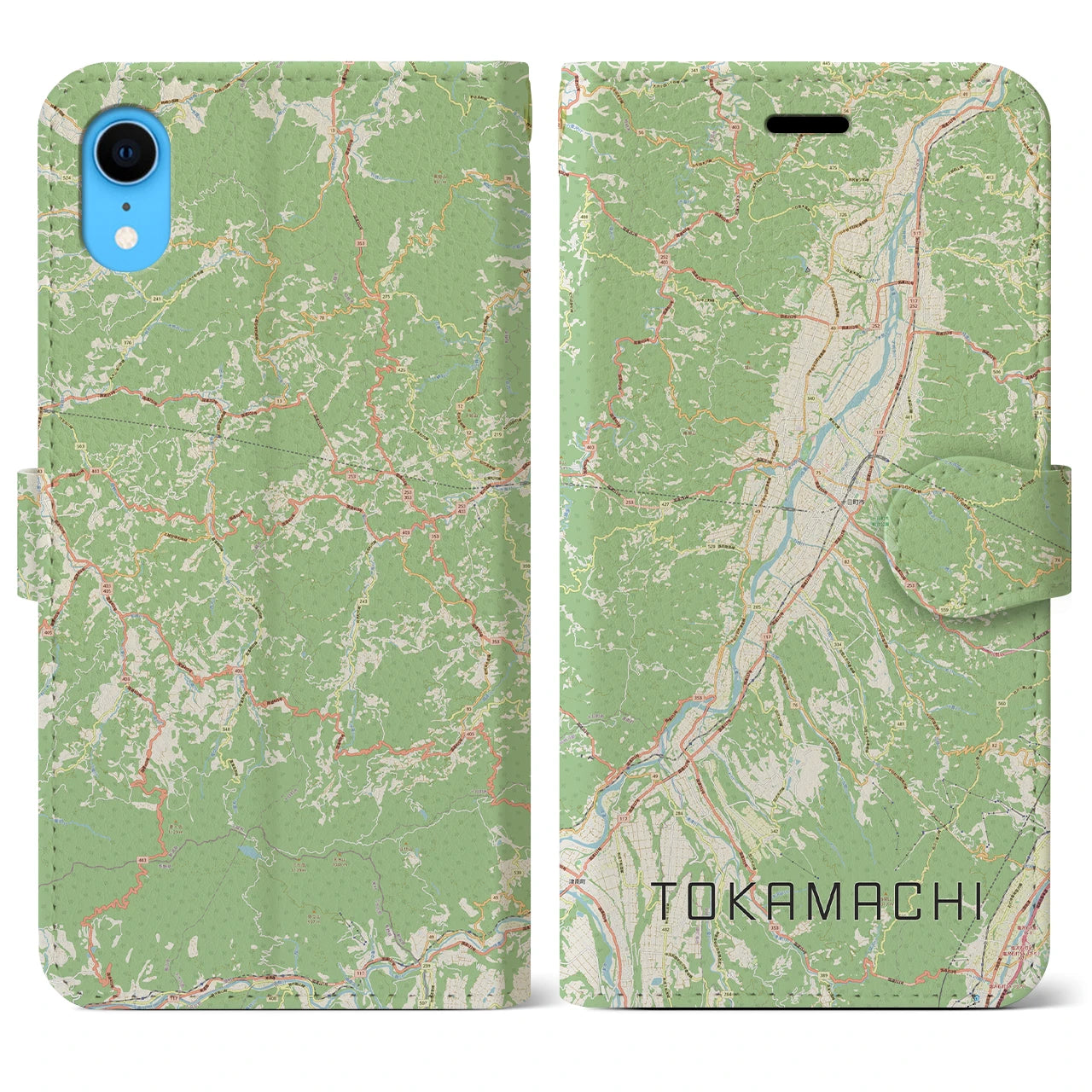 【十日町】地図柄iPhoneケース（手帳両面タイプ・ナチュラル）iPhone XR 用