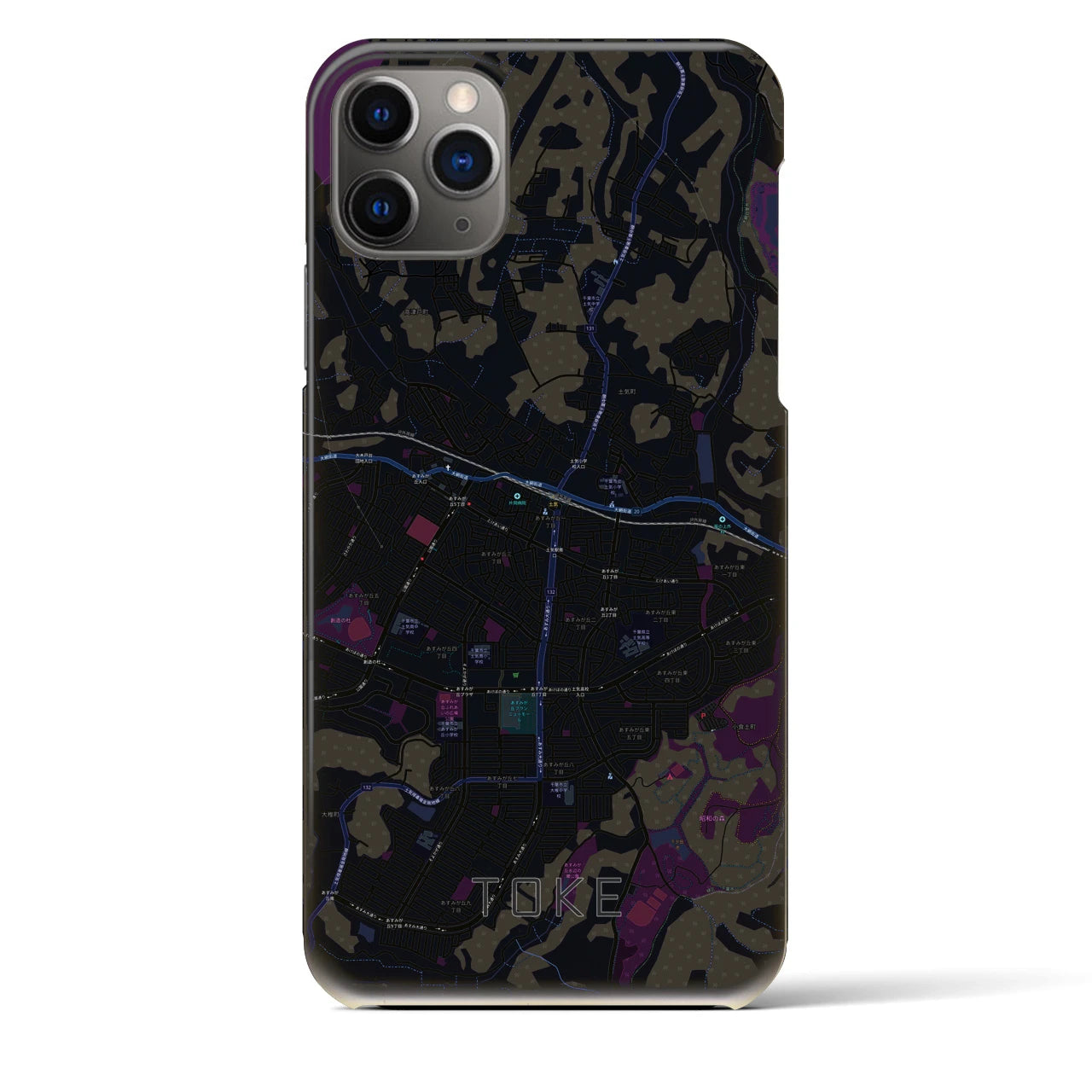 【土気】地図柄iPhoneケース（バックカバータイプ・ブラック）iPhone 11 Pro Max 用