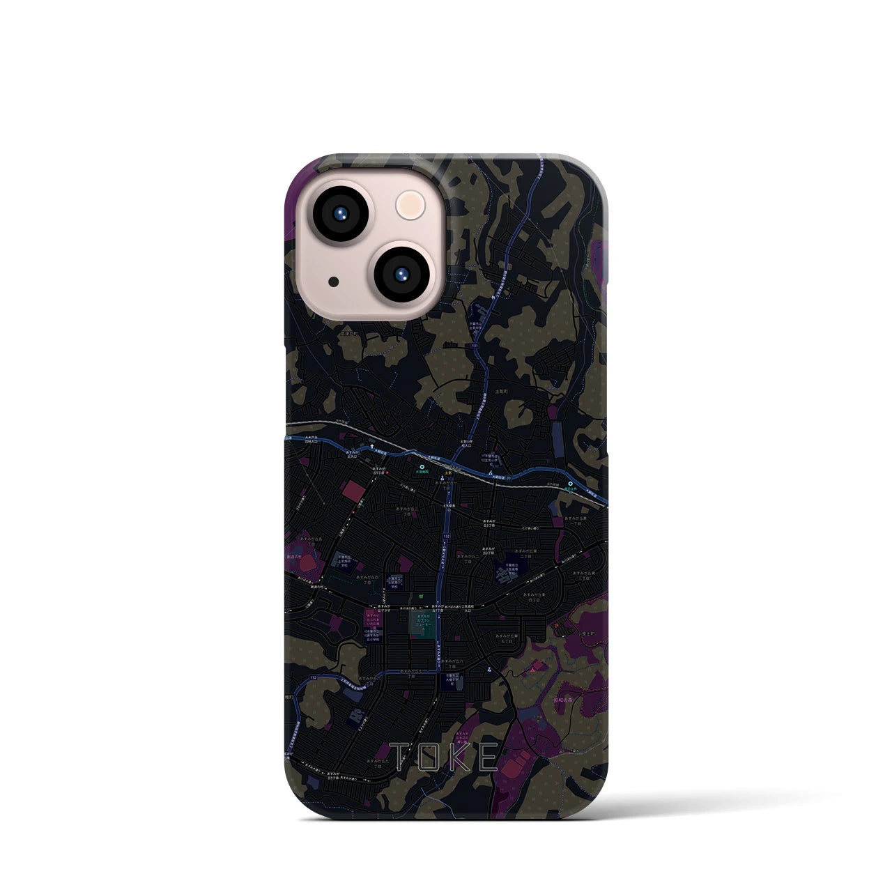 【土気】地図柄iPhoneケース（バックカバータイプ・ブラック）iPhone 13 mini 用