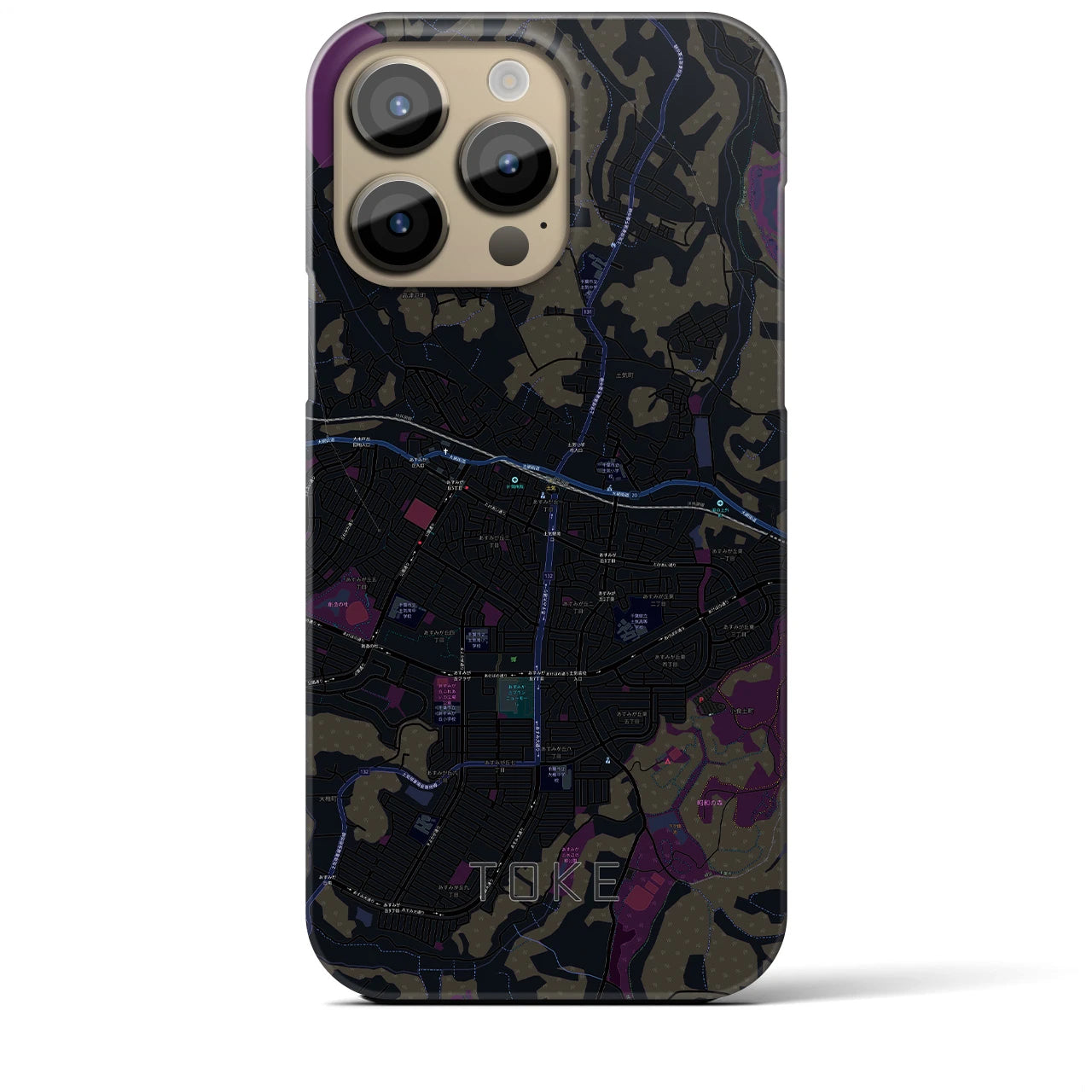 【土気】地図柄iPhoneケース（バックカバータイプ・ブラック）iPhone 14 Pro Max 用