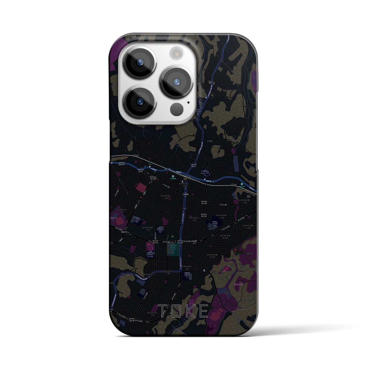 【土気】地図柄iPhoneケース（バックカバータイプ・ブラック）iPhone 14 Pro 用