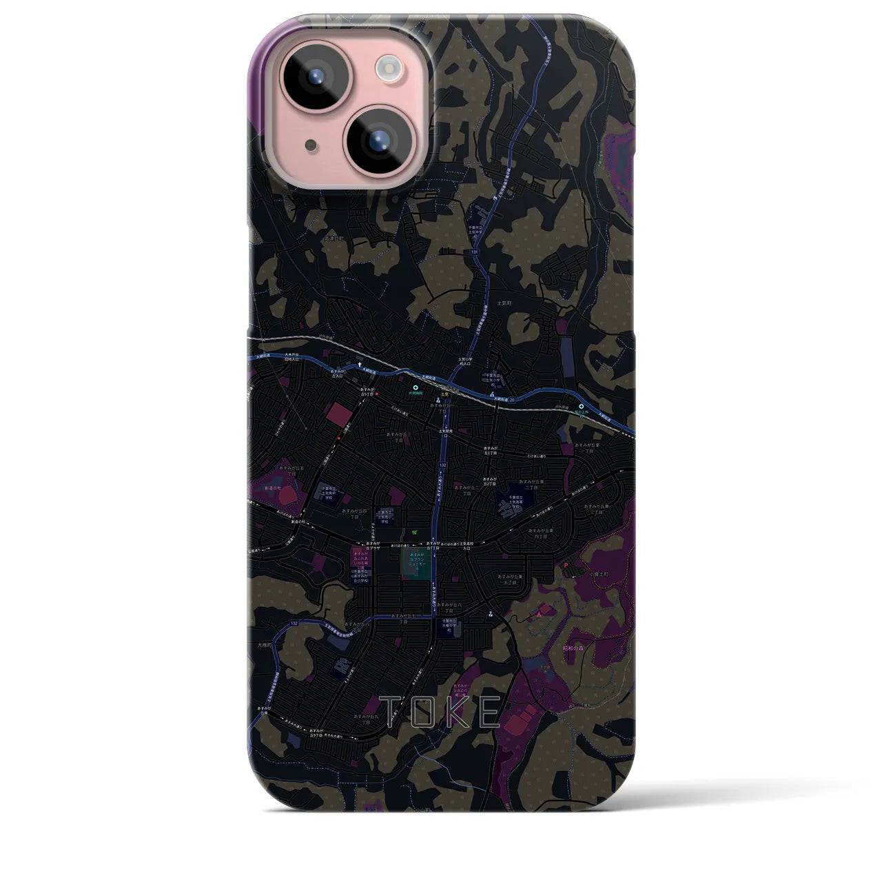 【土気】地図柄iPhoneケース（バックカバータイプ・ブラック）iPhone 15 Plus 用