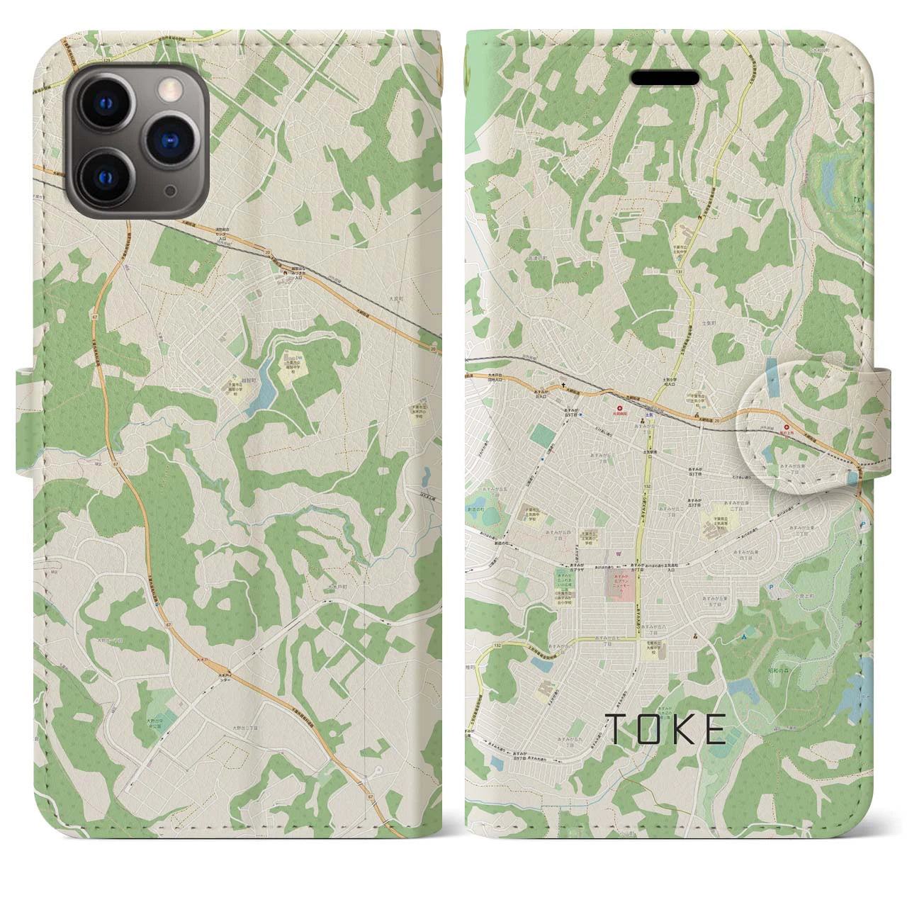 【土気】地図柄iPhoneケース（手帳両面タイプ・ナチュラル）iPhone 11 Pro Max 用