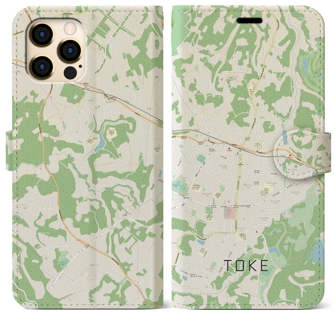 【土気】地図柄iPhoneケース（手帳両面タイプ・ナチュラル）iPhone 12 Pro Max 用