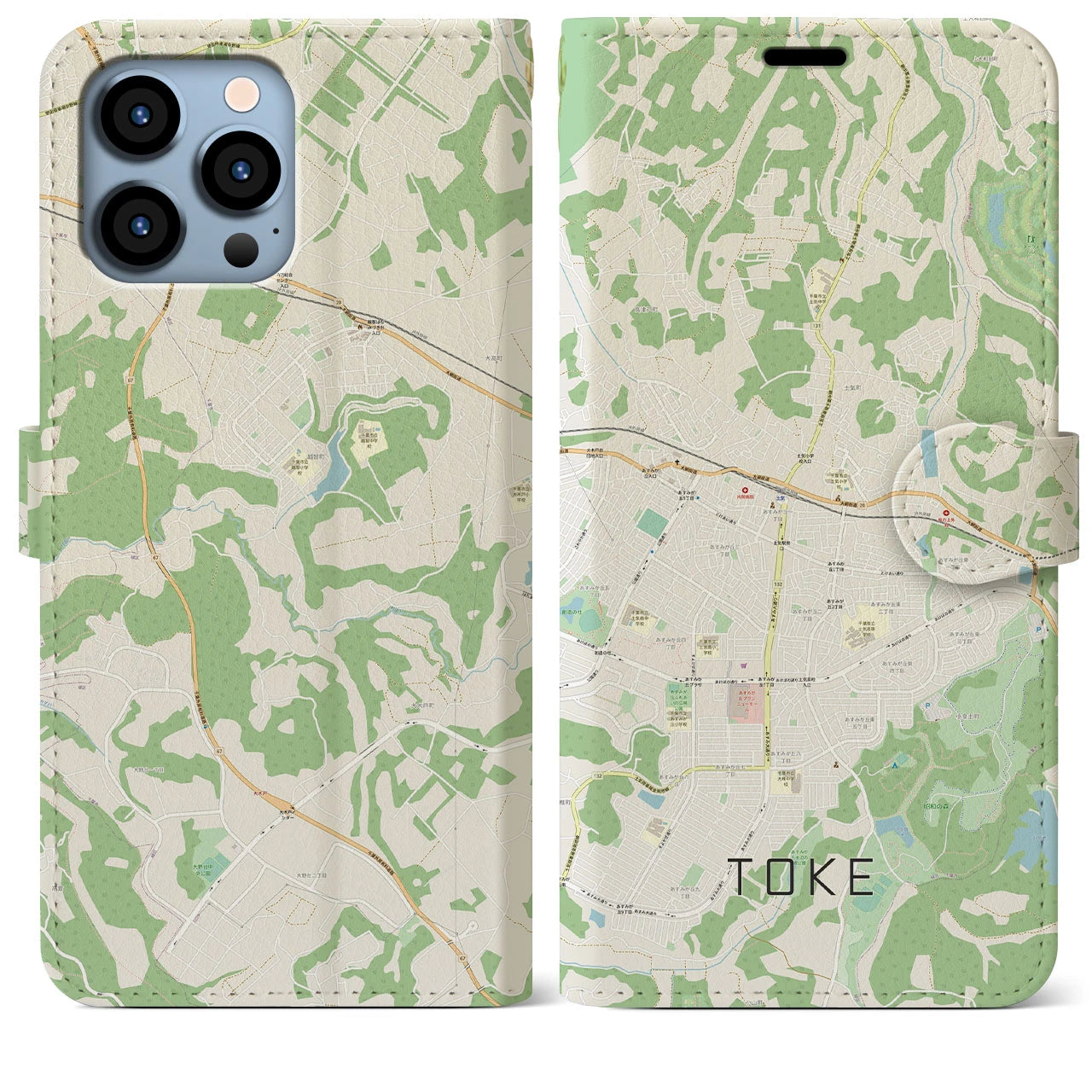 【土気】地図柄iPhoneケース（手帳両面タイプ・ナチュラル）iPhone 13 Pro Max 用