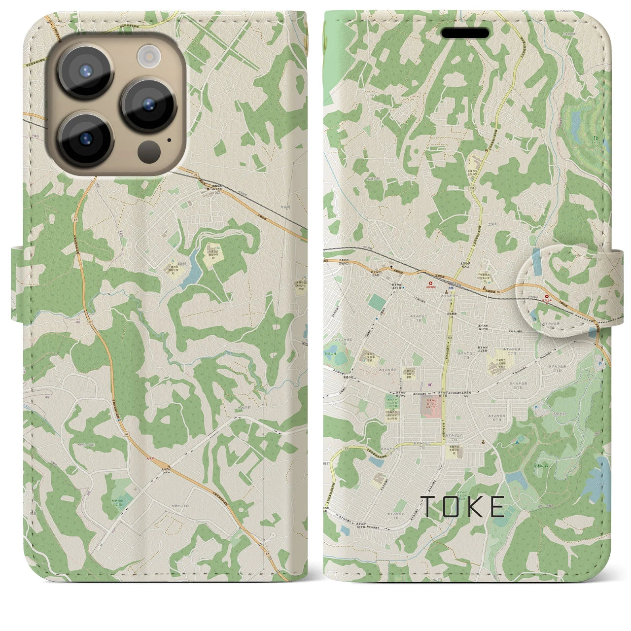 【土気】地図柄iPhoneケース（手帳両面タイプ・ナチュラル）iPhone 14 Pro Max 用
