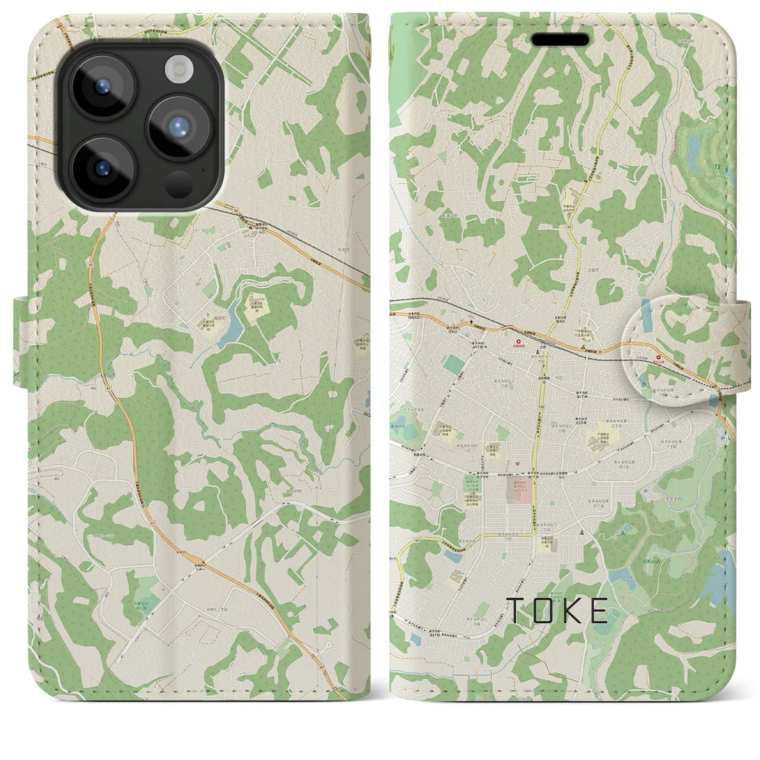 【土気】地図柄iPhoneケース（手帳両面タイプ・ナチュラル）iPhone 15 Pro Max 用