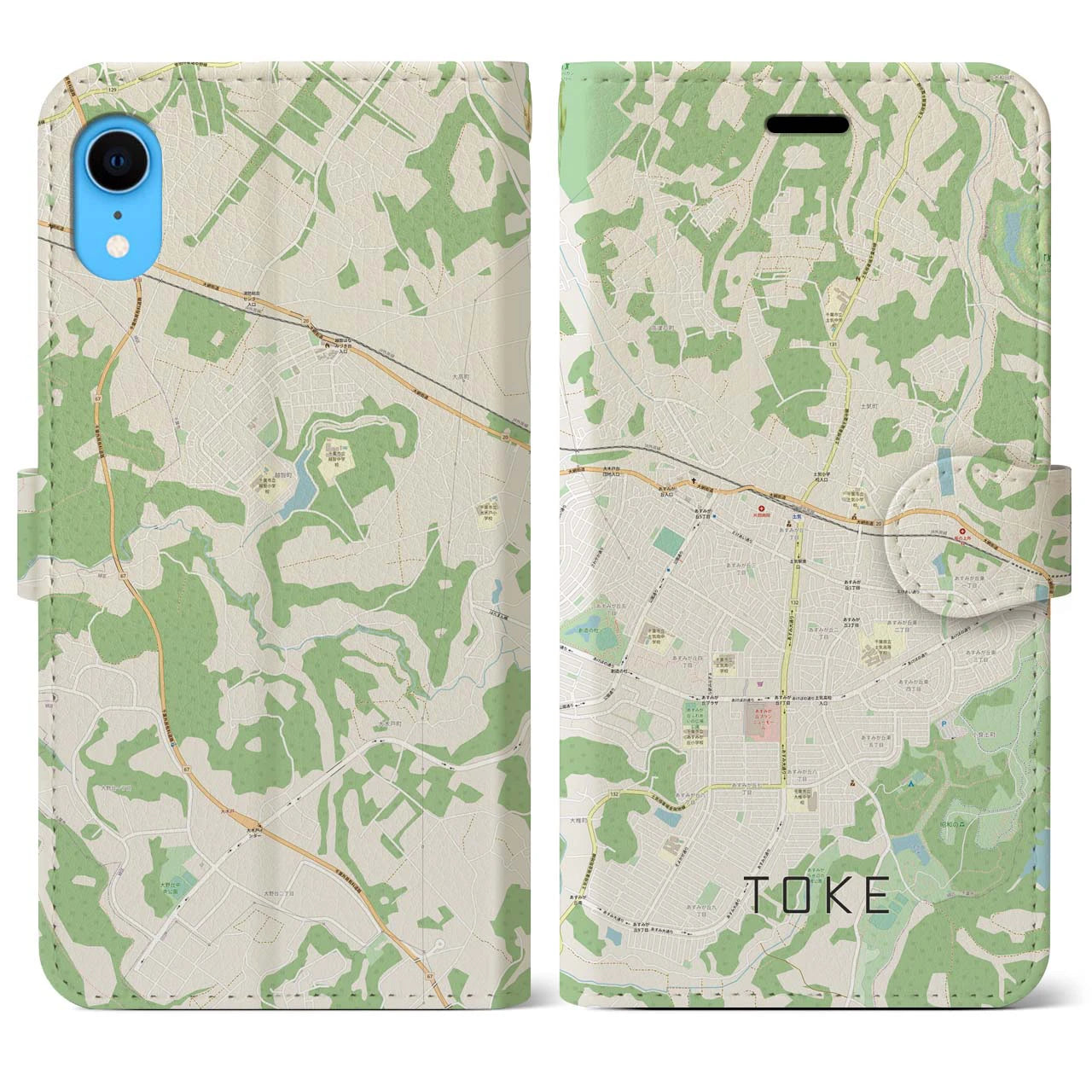 【土気】地図柄iPhoneケース（手帳両面タイプ・ナチュラル）iPhone XR 用