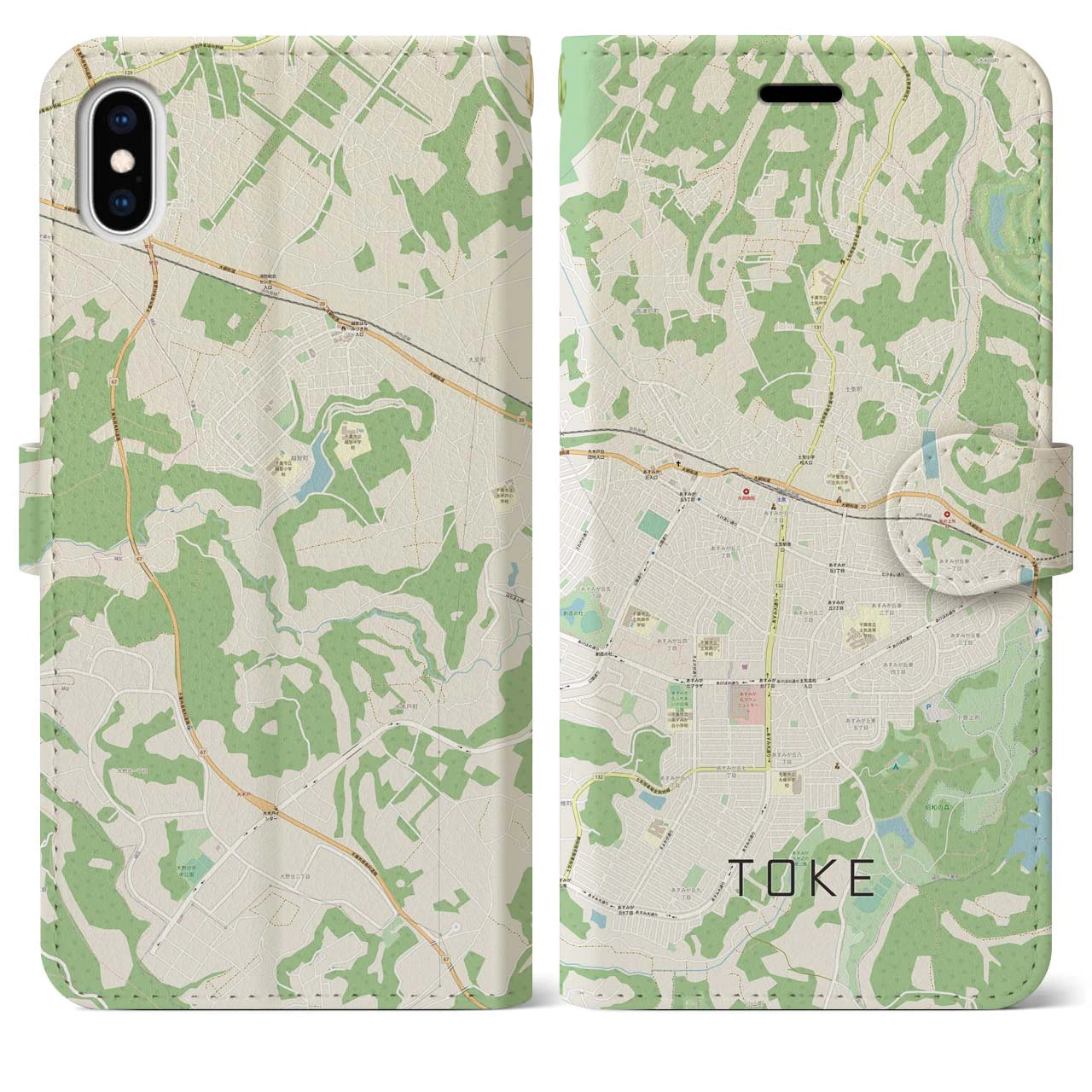 【土気】地図柄iPhoneケース（手帳両面タイプ・ナチュラル）iPhone XS Max 用