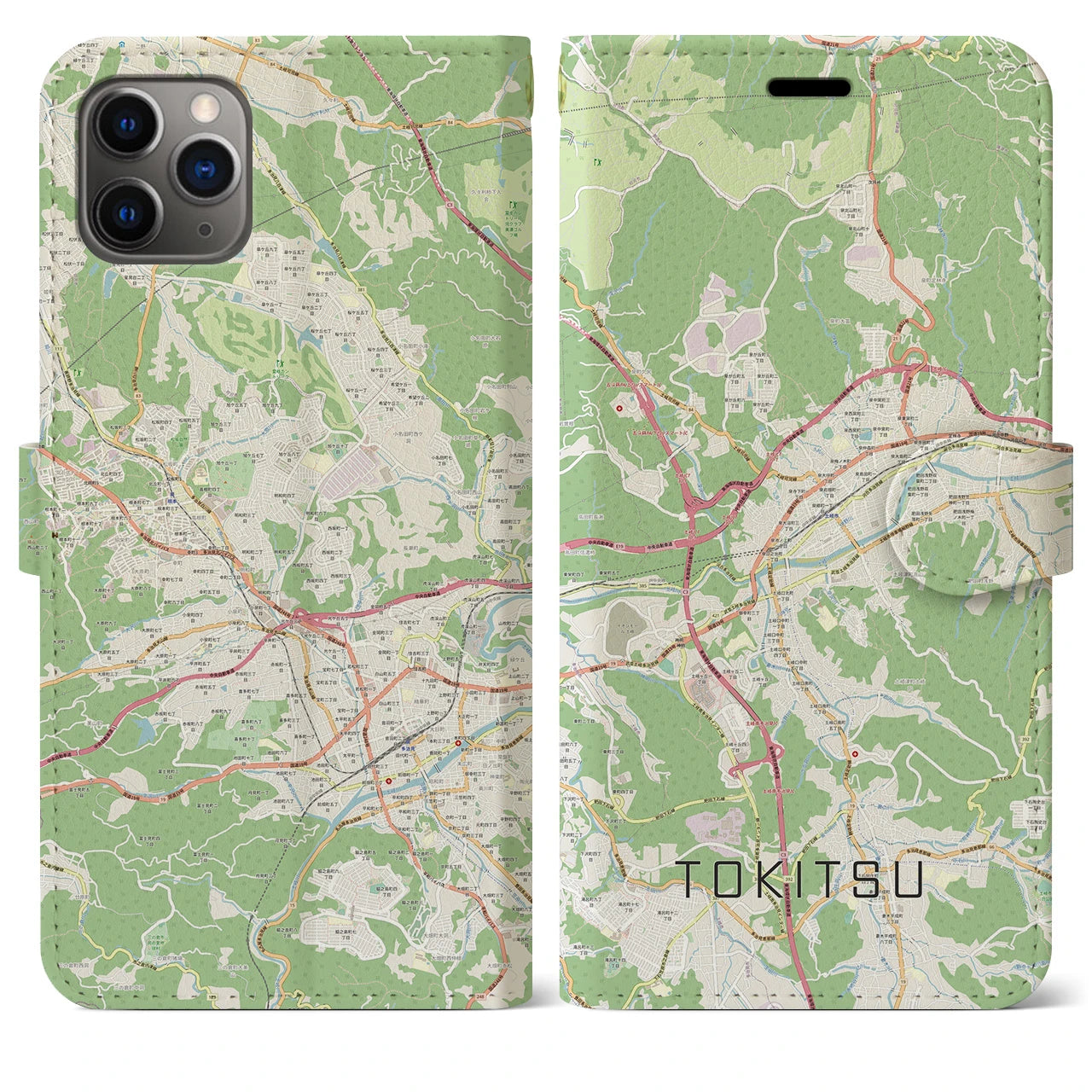 【土岐津】地図柄iPhoneケース（手帳両面タイプ・ナチュラル）iPhone 11 Pro Max 用