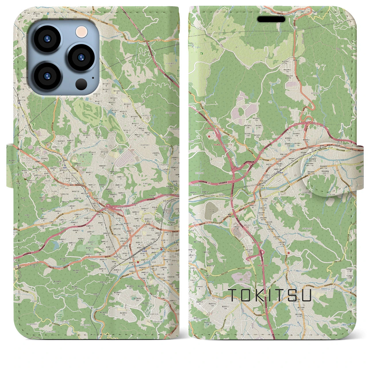 【土岐津】地図柄iPhoneケース（手帳両面タイプ・ナチュラル）iPhone 13 Pro Max 用