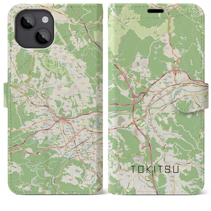 【土岐津（岐阜県）】地図柄iPhoneケース（手帳タイプ）ナチュラル・iPhone 14 Plus 用