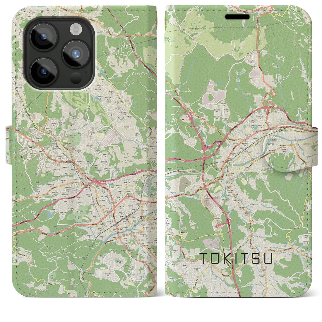 【土岐津】地図柄iPhoneケース（手帳両面タイプ・ナチュラル）iPhone 15 Pro Max 用