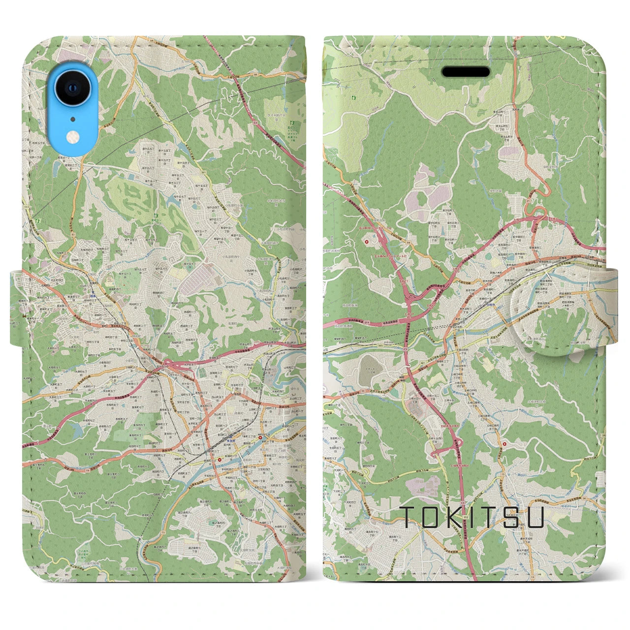 【土岐津】地図柄iPhoneケース（手帳両面タイプ・ナチュラル）iPhone XR 用