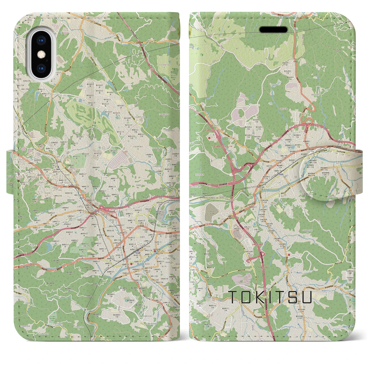 【土岐津】地図柄iPhoneケース（手帳両面タイプ・ナチュラル）iPhone XS Max 用