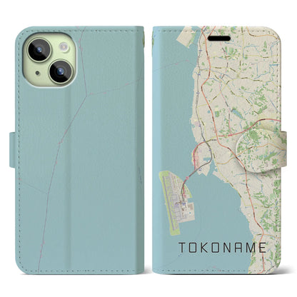 【常滑（愛知県）】地図柄iPhoneケース（手帳タイプ）ナチュラル・iPhone 15 用
