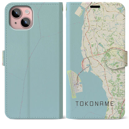 【常滑（愛知県）】地図柄iPhoneケース（手帳タイプ）ナチュラル・iPhone 15 Plus 用