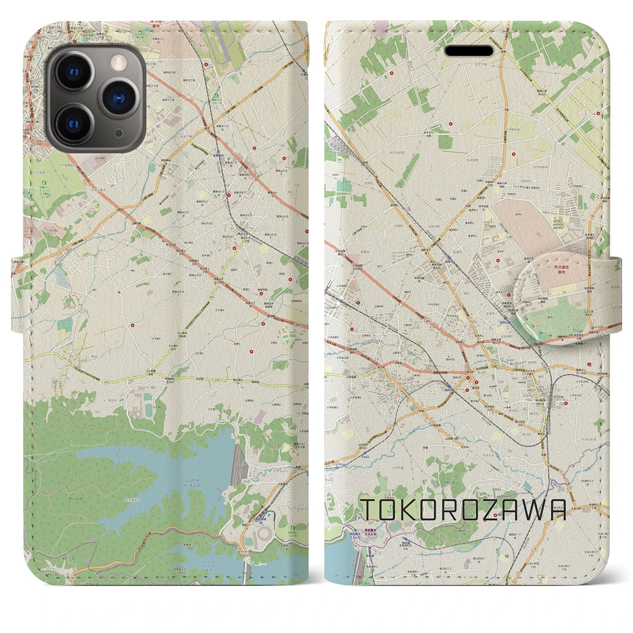 【所沢2】地図柄iPhoneケース（手帳両面タイプ・ナチュラル）iPhone 11 Pro Max 用