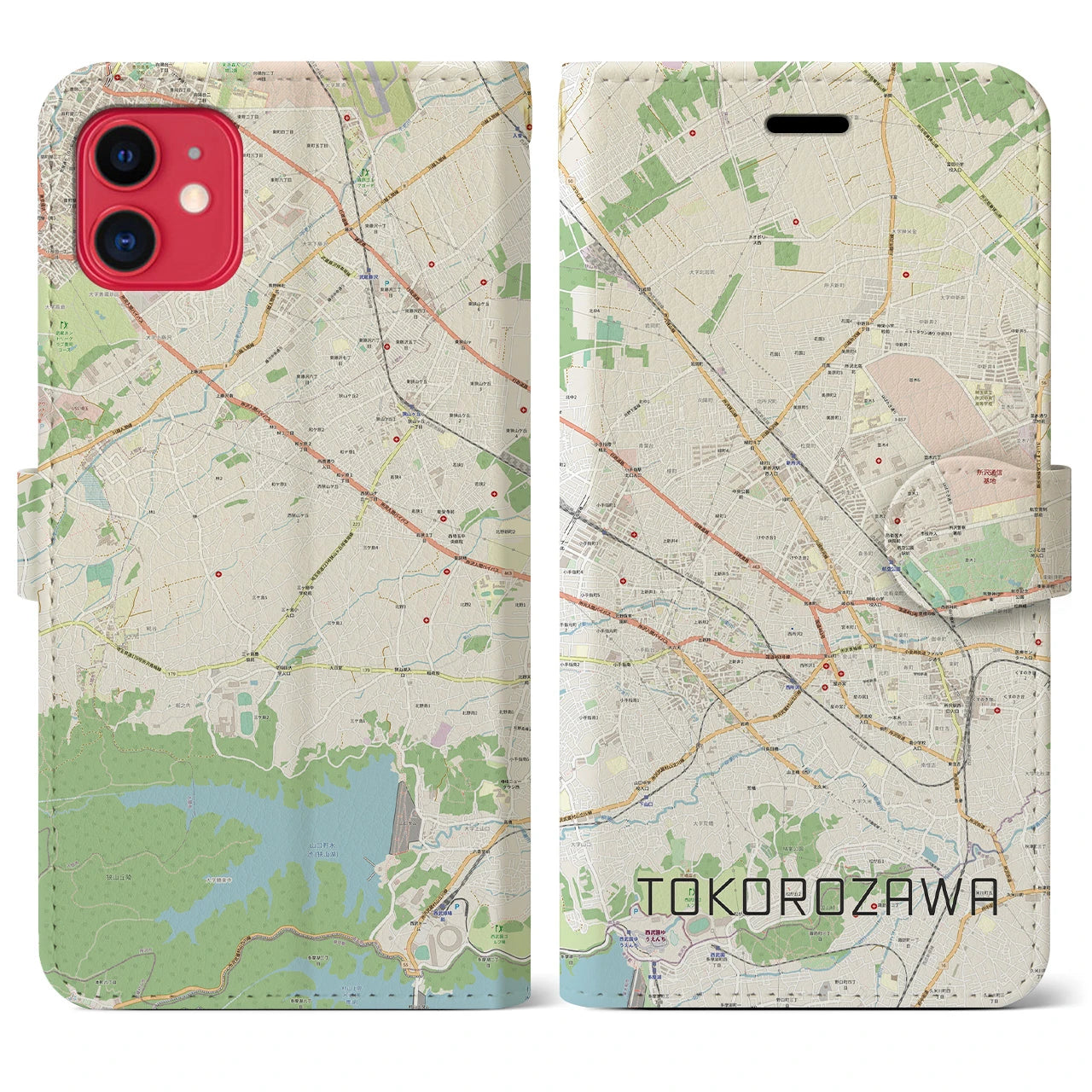 【所沢2】地図柄iPhoneケース（手帳両面タイプ・ナチュラル）iPhone 11 用