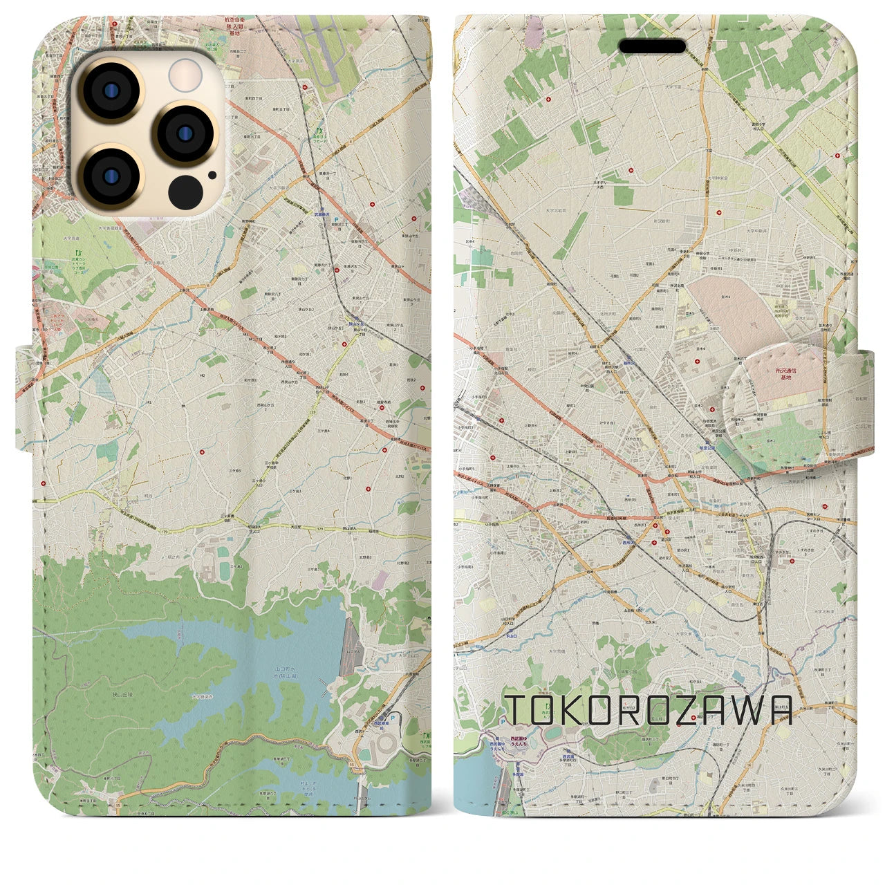 【所沢2】地図柄iPhoneケース（手帳両面タイプ・ナチュラル）iPhone 12 Pro Max 用