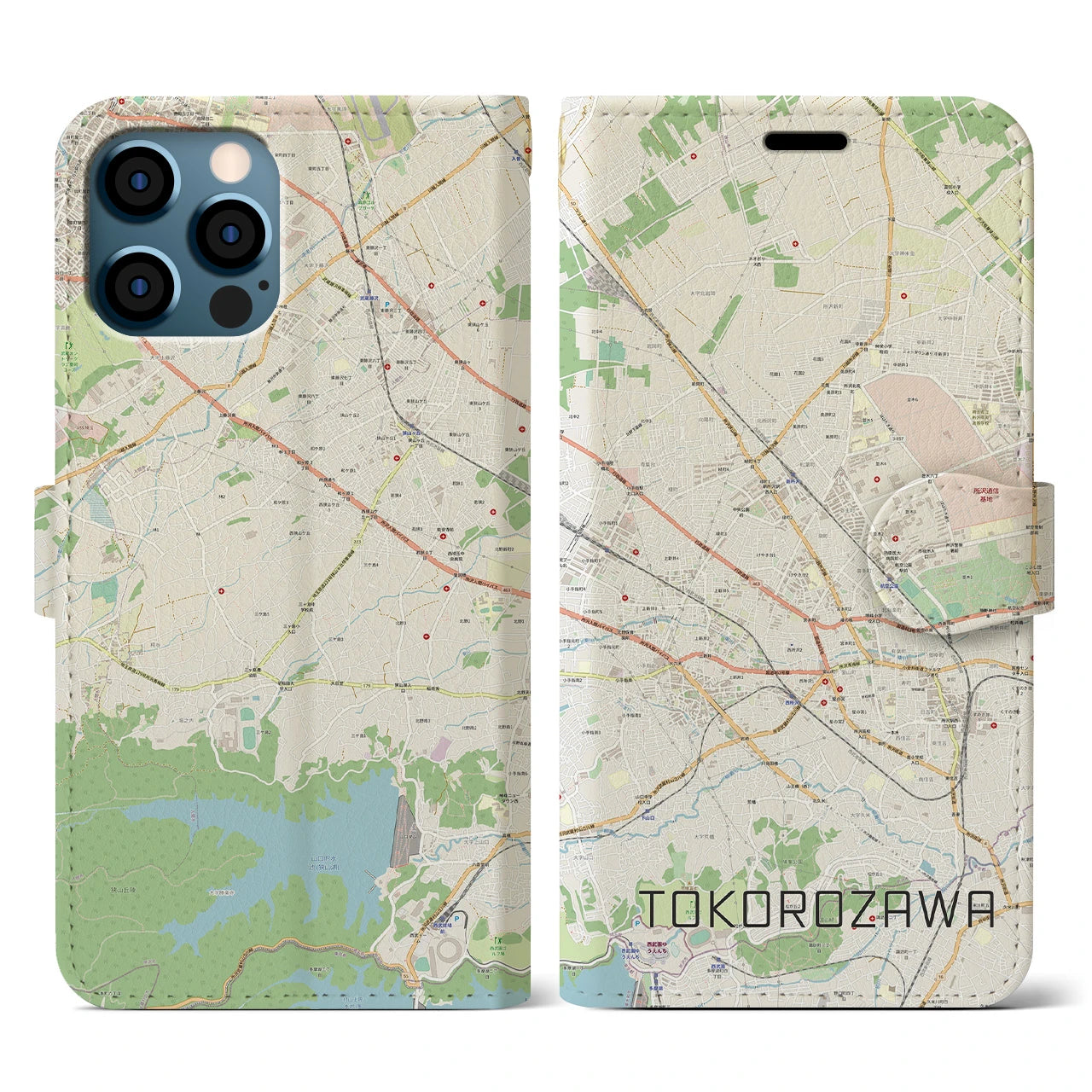 【所沢2】地図柄iPhoneケース（手帳両面タイプ・ナチュラル）iPhone 12 / 12 Pro 用