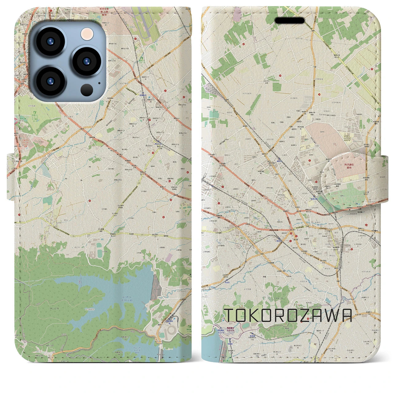 【所沢2】地図柄iPhoneケース（手帳両面タイプ・ナチュラル）iPhone 13 Pro Max 用
