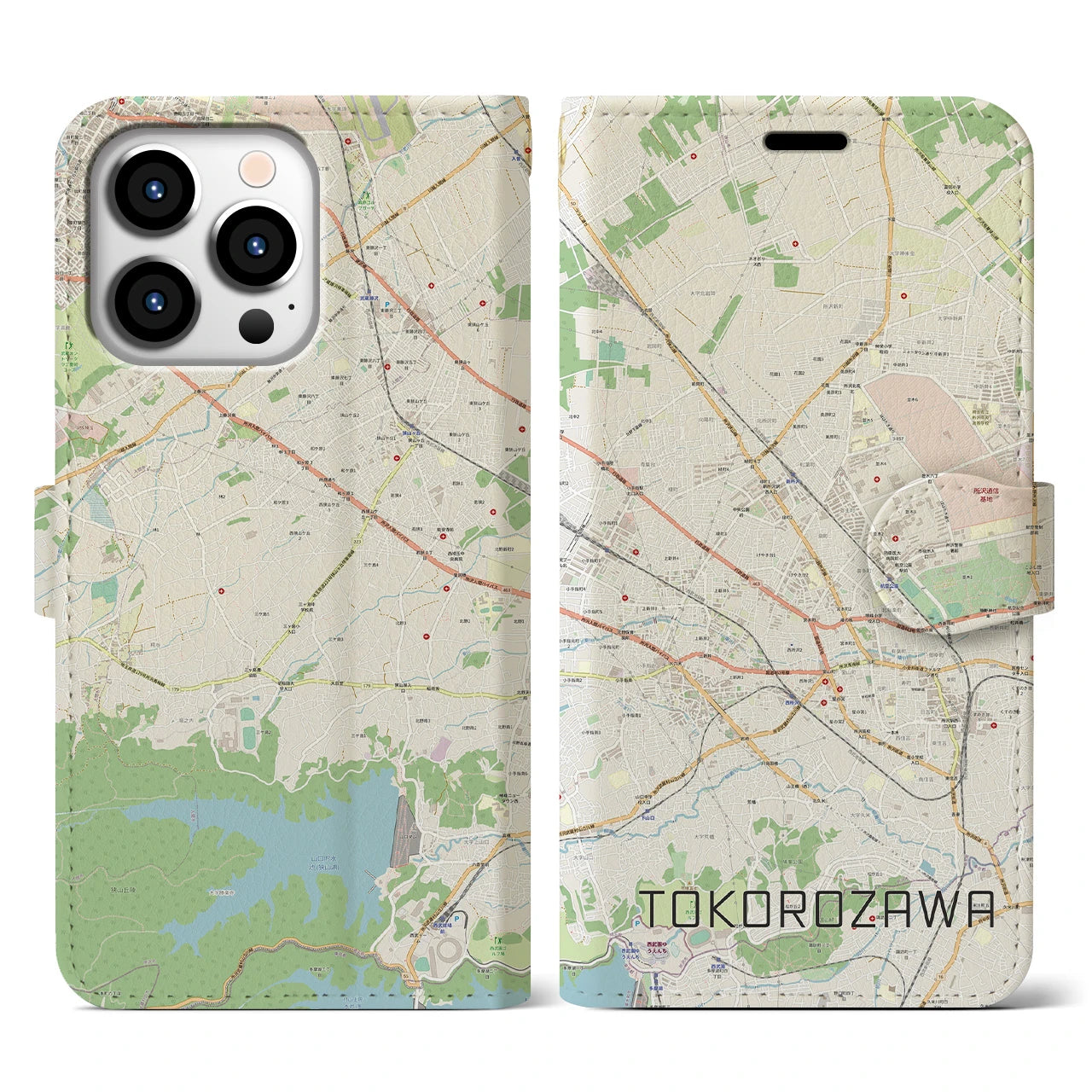 【所沢2】地図柄iPhoneケース（手帳両面タイプ・ナチュラル）iPhone 13 Pro 用
